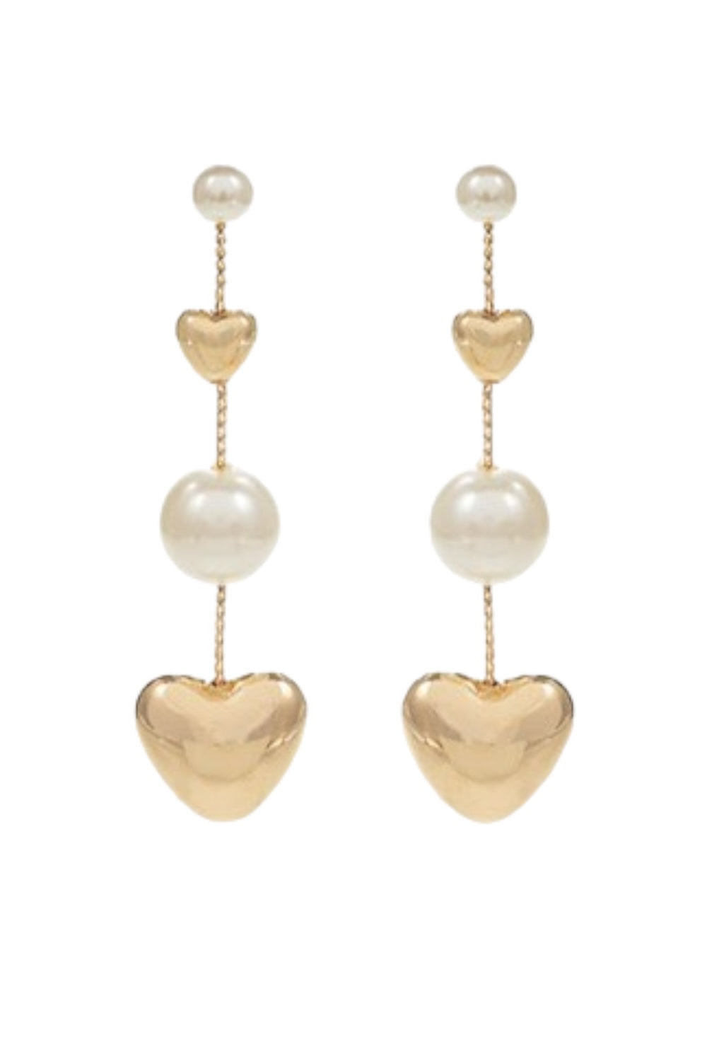 Round Pearl & Heart Linear Earrings