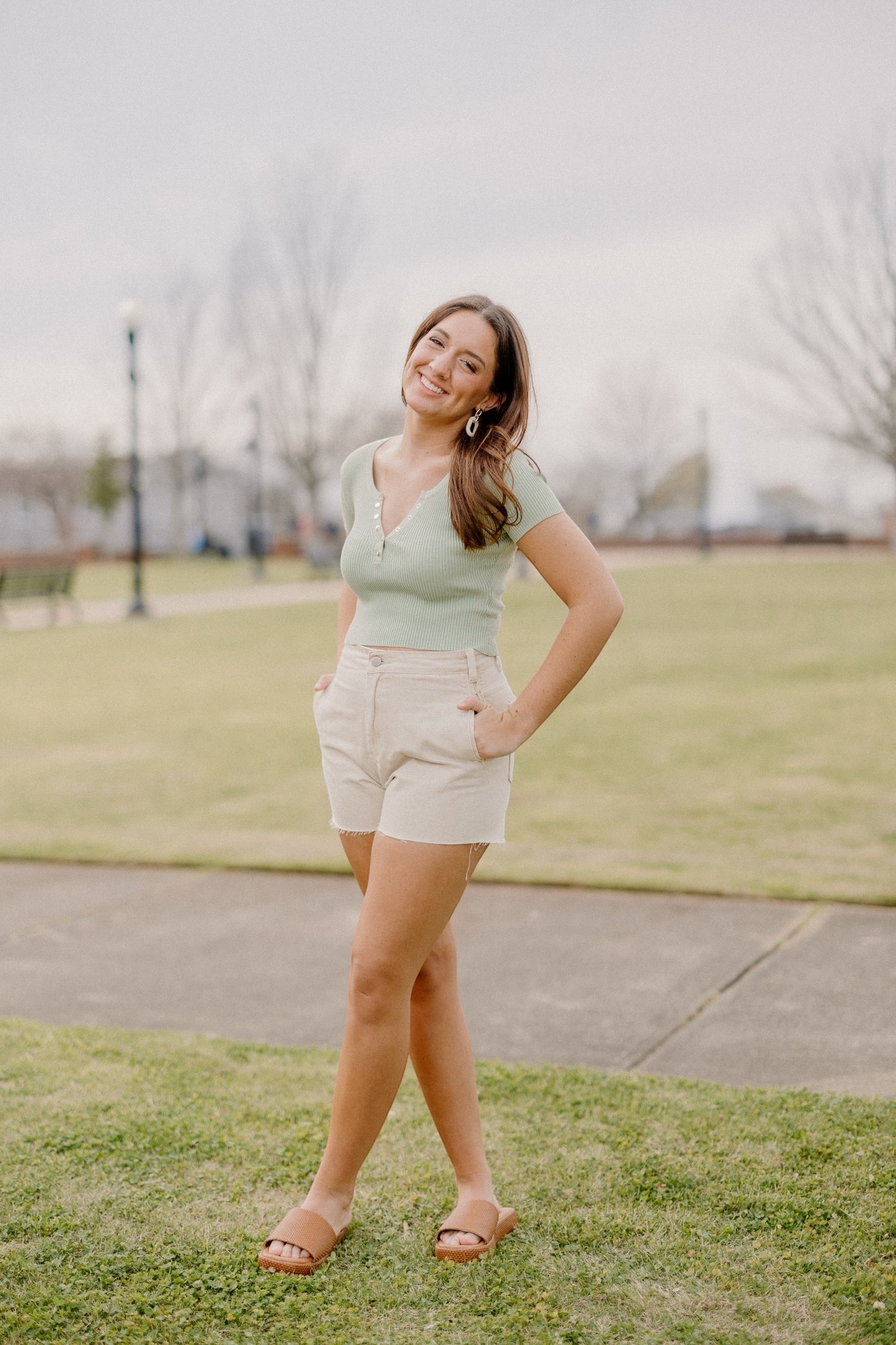 Sylvia Snap Button Knit Top in Sage