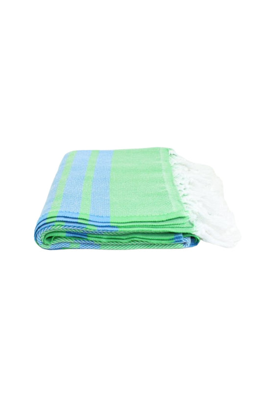 Premium Herringbone Striped Turkish Towel in Green & Blue