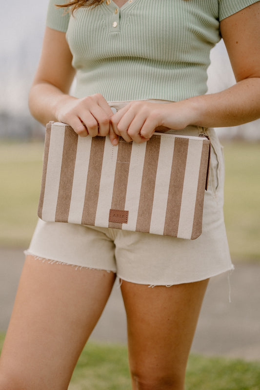 Marlow Canvas Clutch in Pecan Cabana Stripe By Able