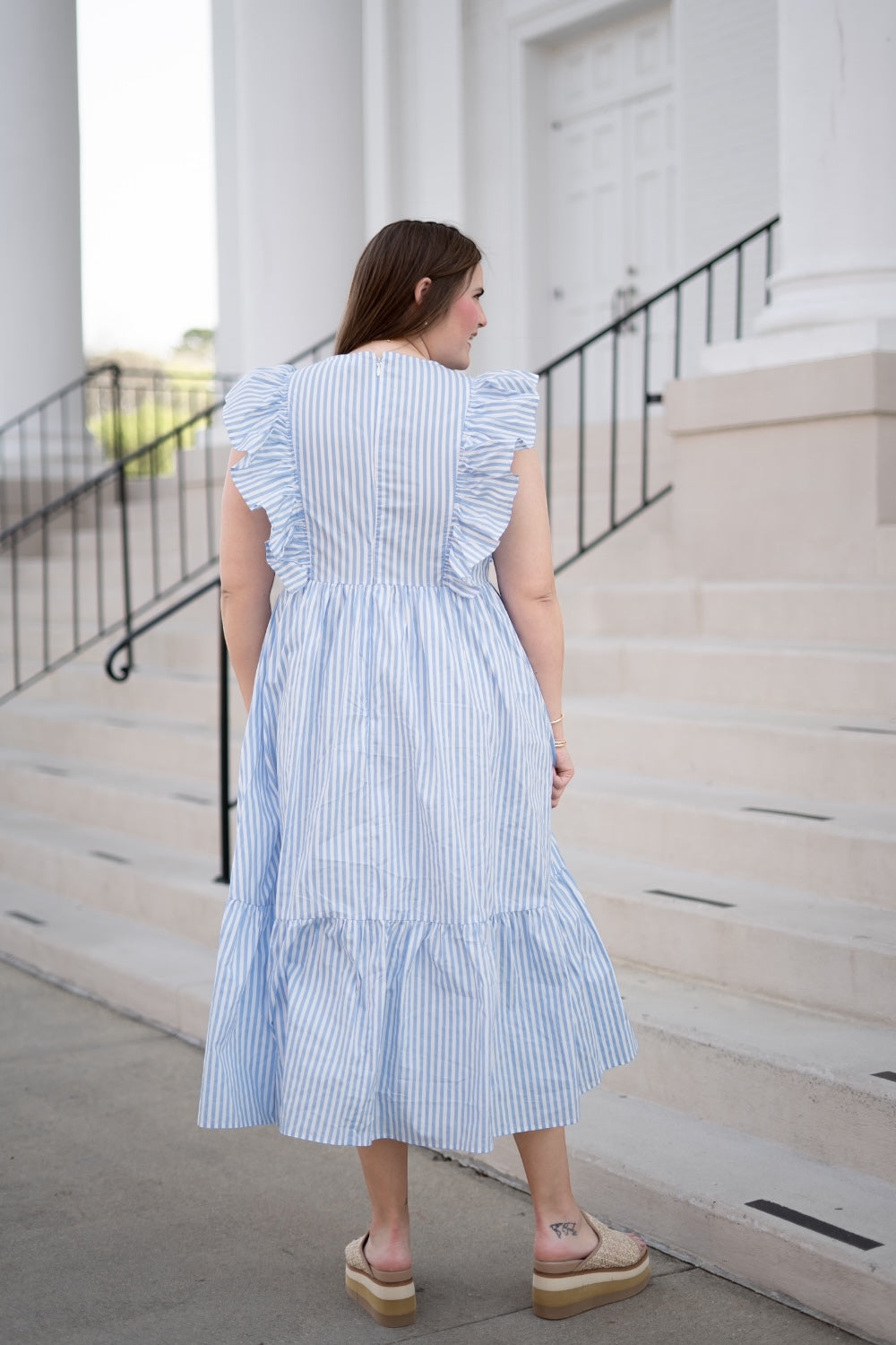 Fiona Striped Midi Dress in Blue