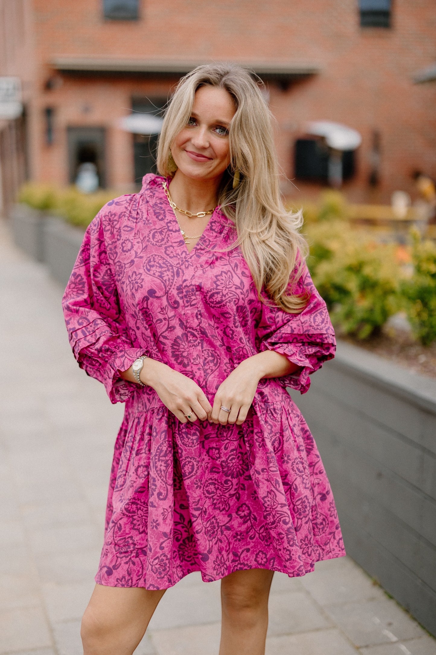 Paisley Print Tiered Dress in Pink