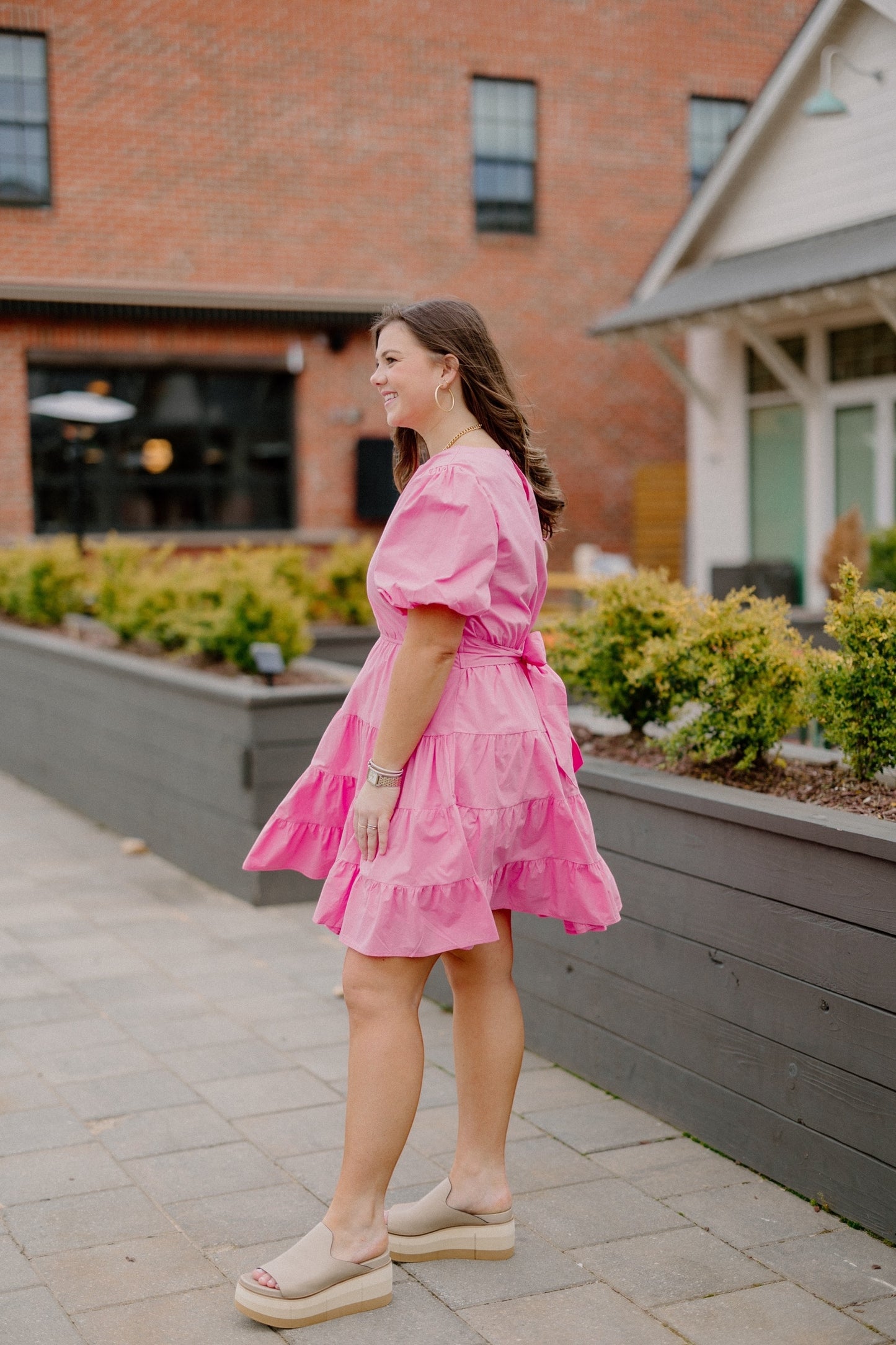 Hollie Tiered Tie Back Dress in Hot Pink (S-3XL)