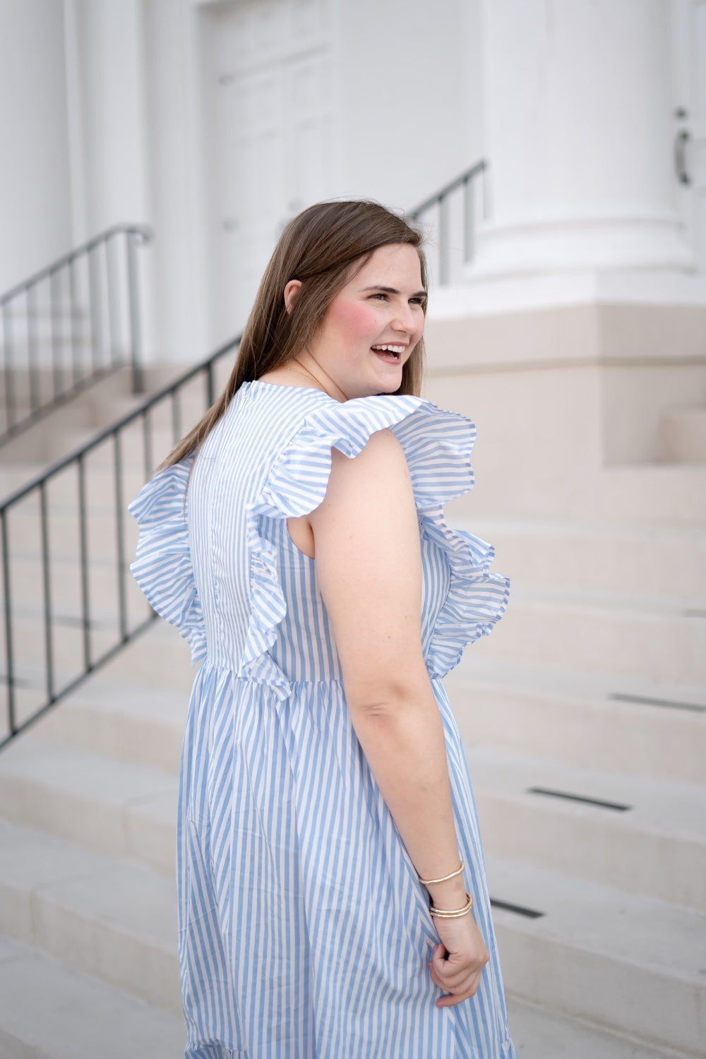 Fiona Striped Midi Dress in Blue