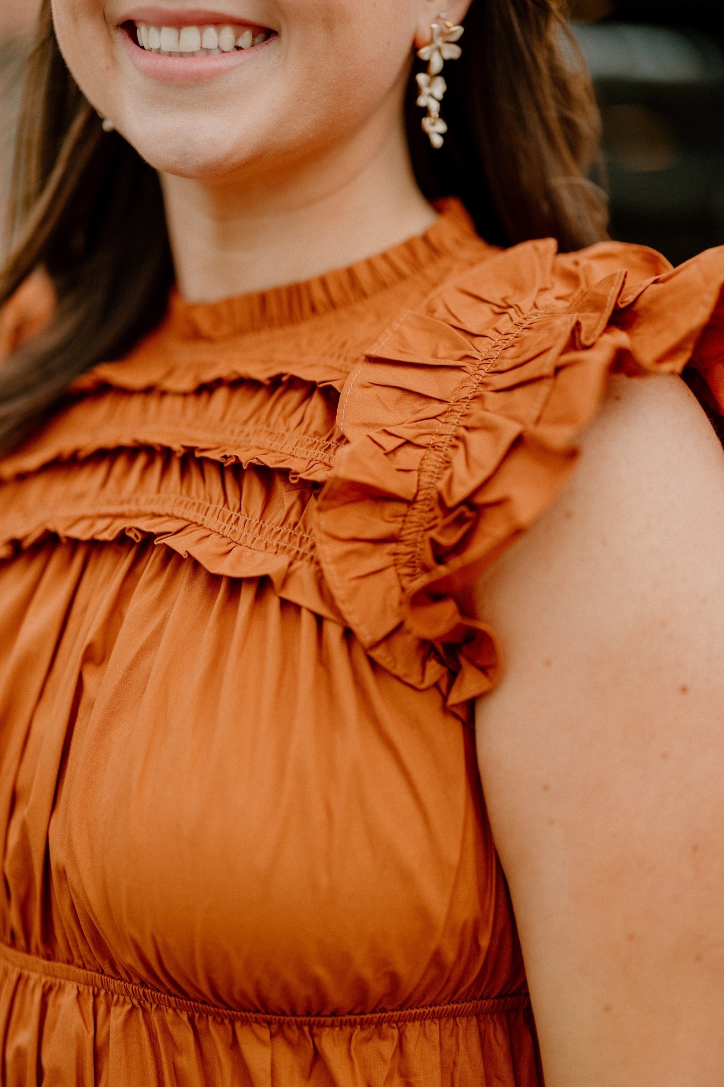 Randie Rust Flutter Sleeve Midi Dress