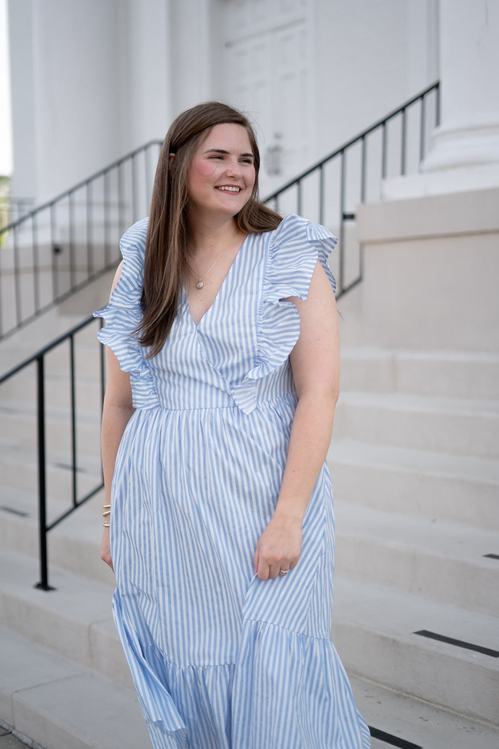 Fiona Striped Midi Dress in Blue