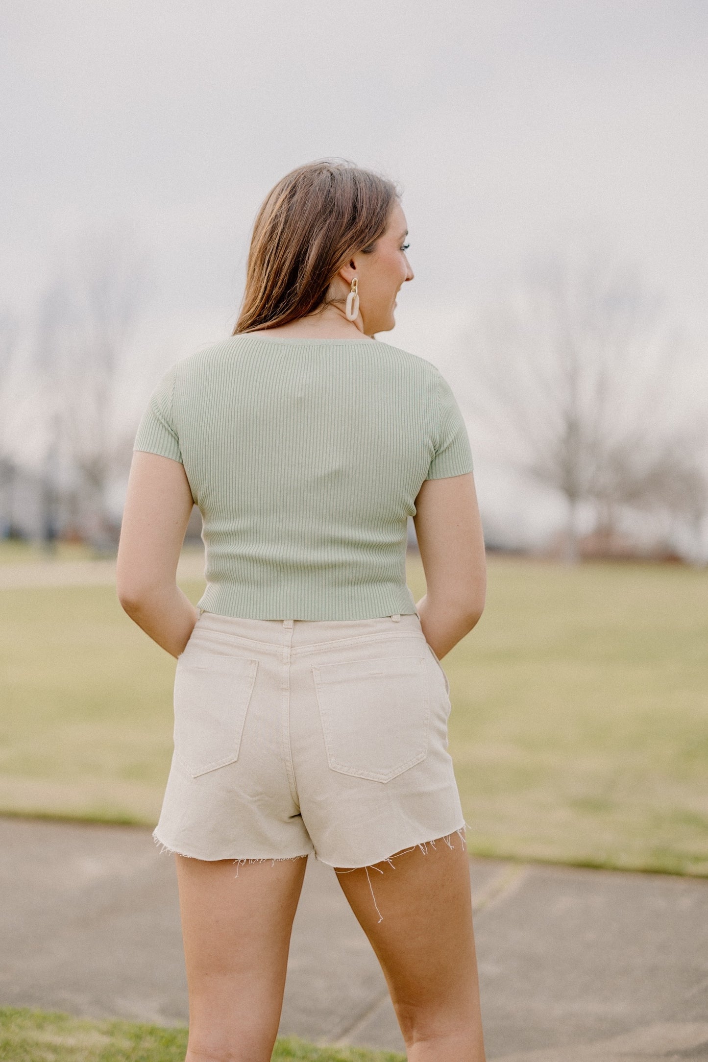 Sylvia Snap Button Knit Top in Sage