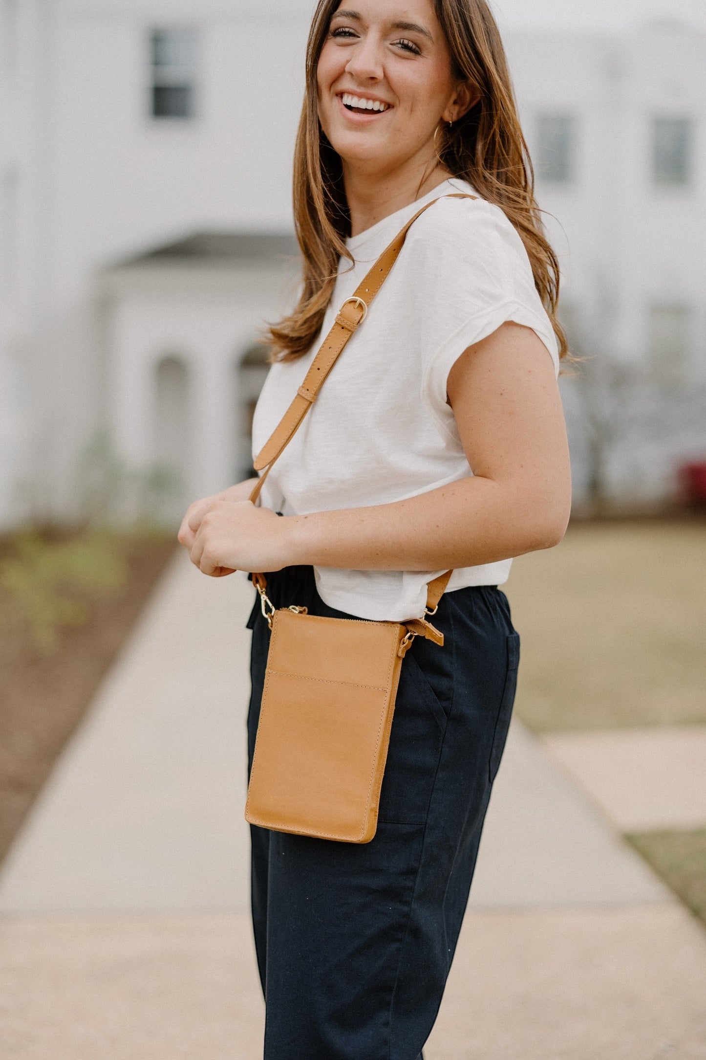 Maybelle Phone Crossbody in Cognac by Able