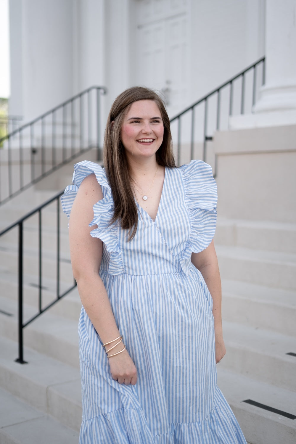 Fiona Striped Midi Dress in Blue