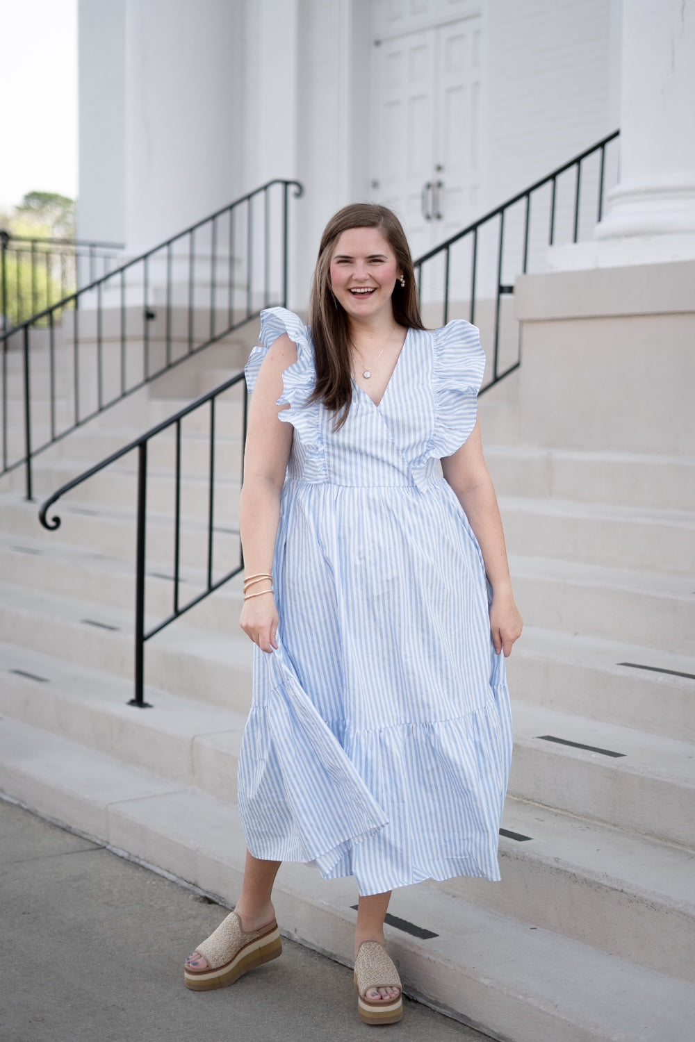 Fiona Striped Midi Dress in Blue