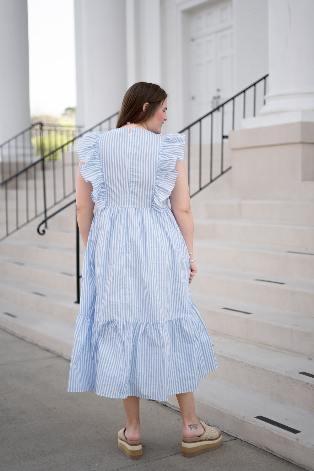 Fiona Striped Midi Dress in Blue