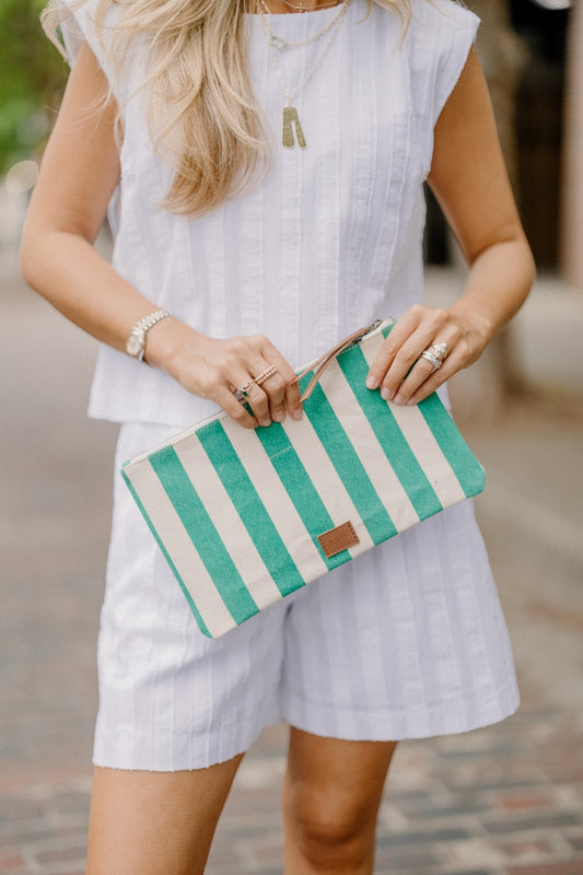 Marlow Cabana Striped Clutch in Green