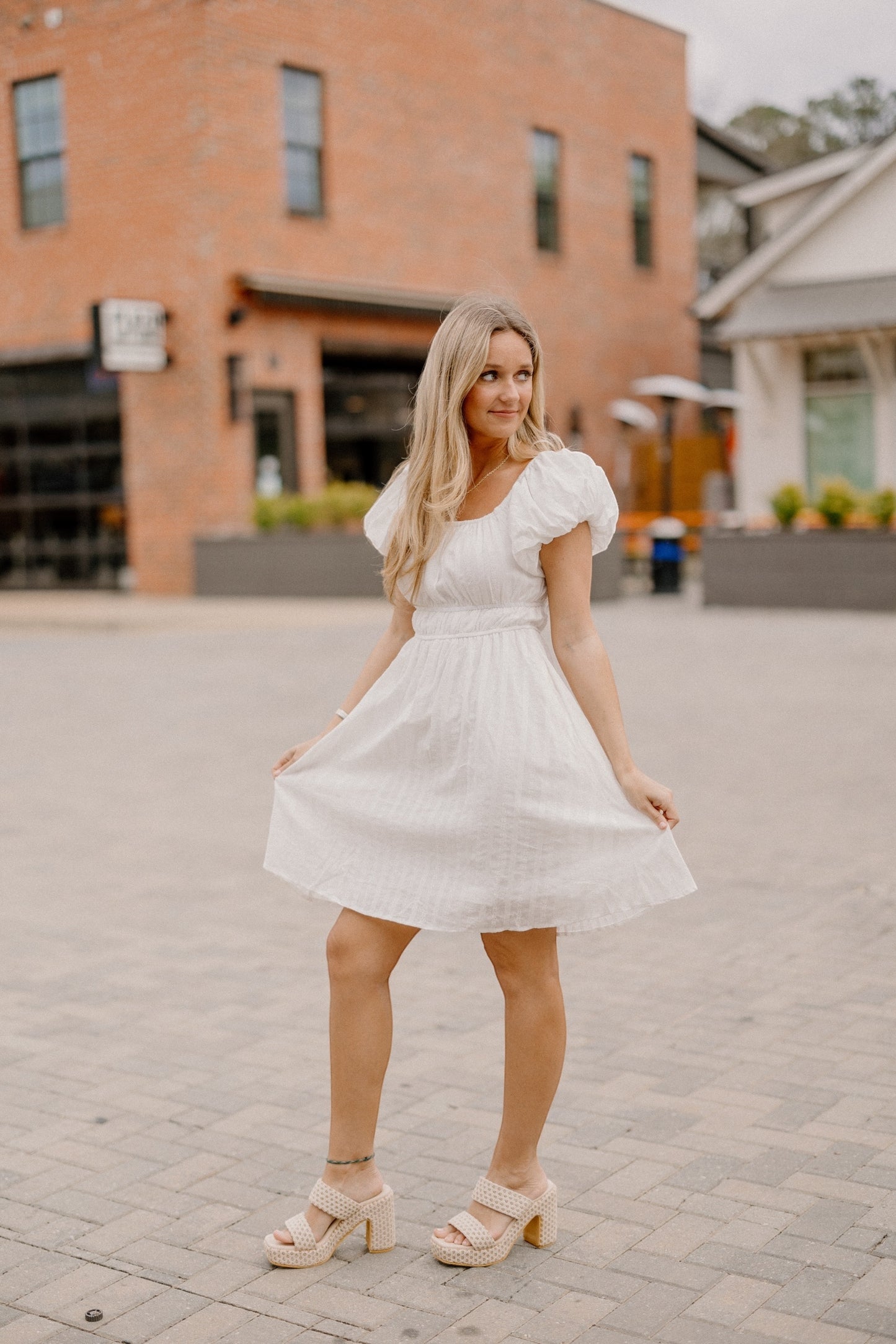Meagan Elastic Waist White Dress