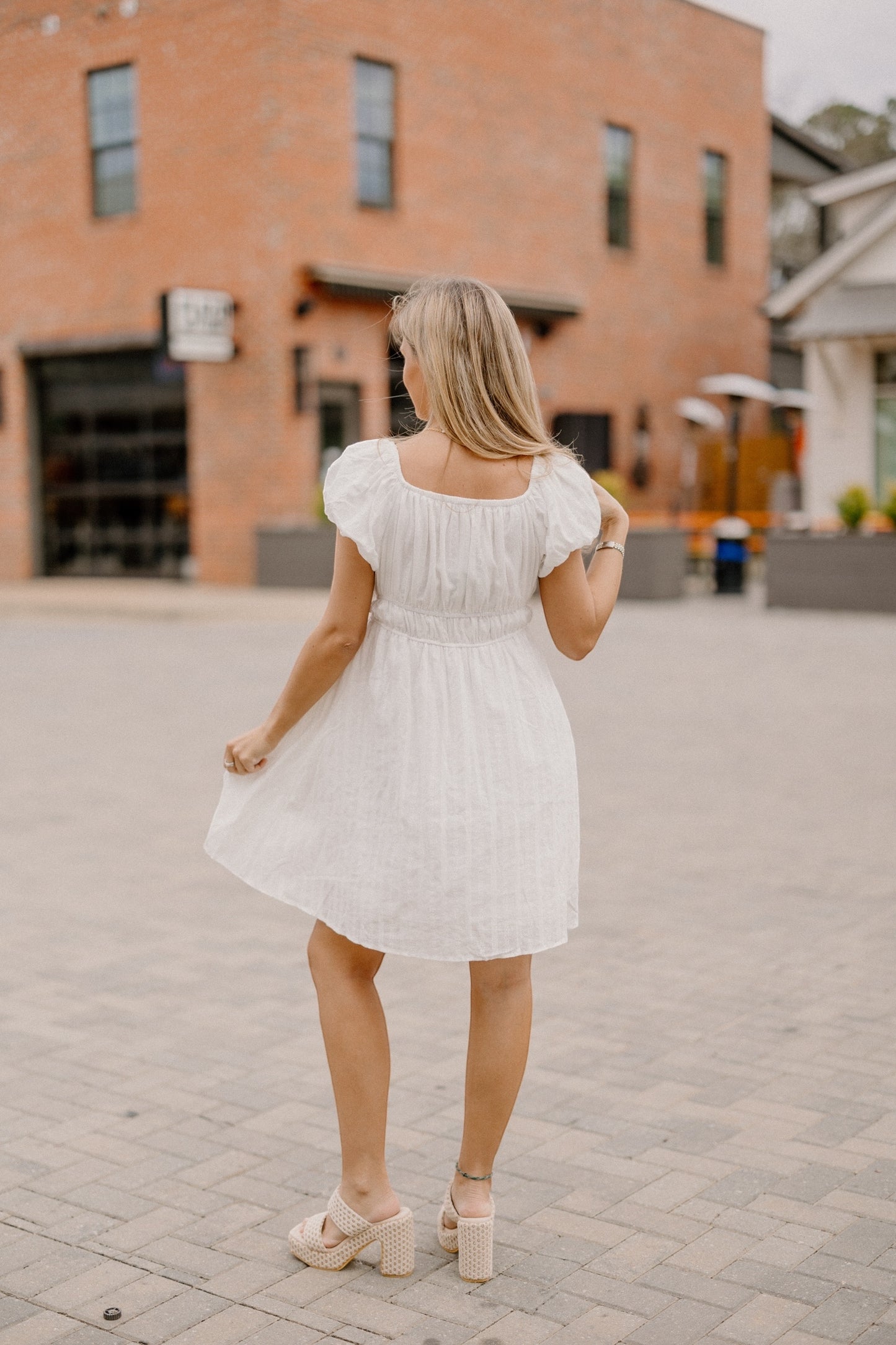 Meagan Elastic Waist White Dress