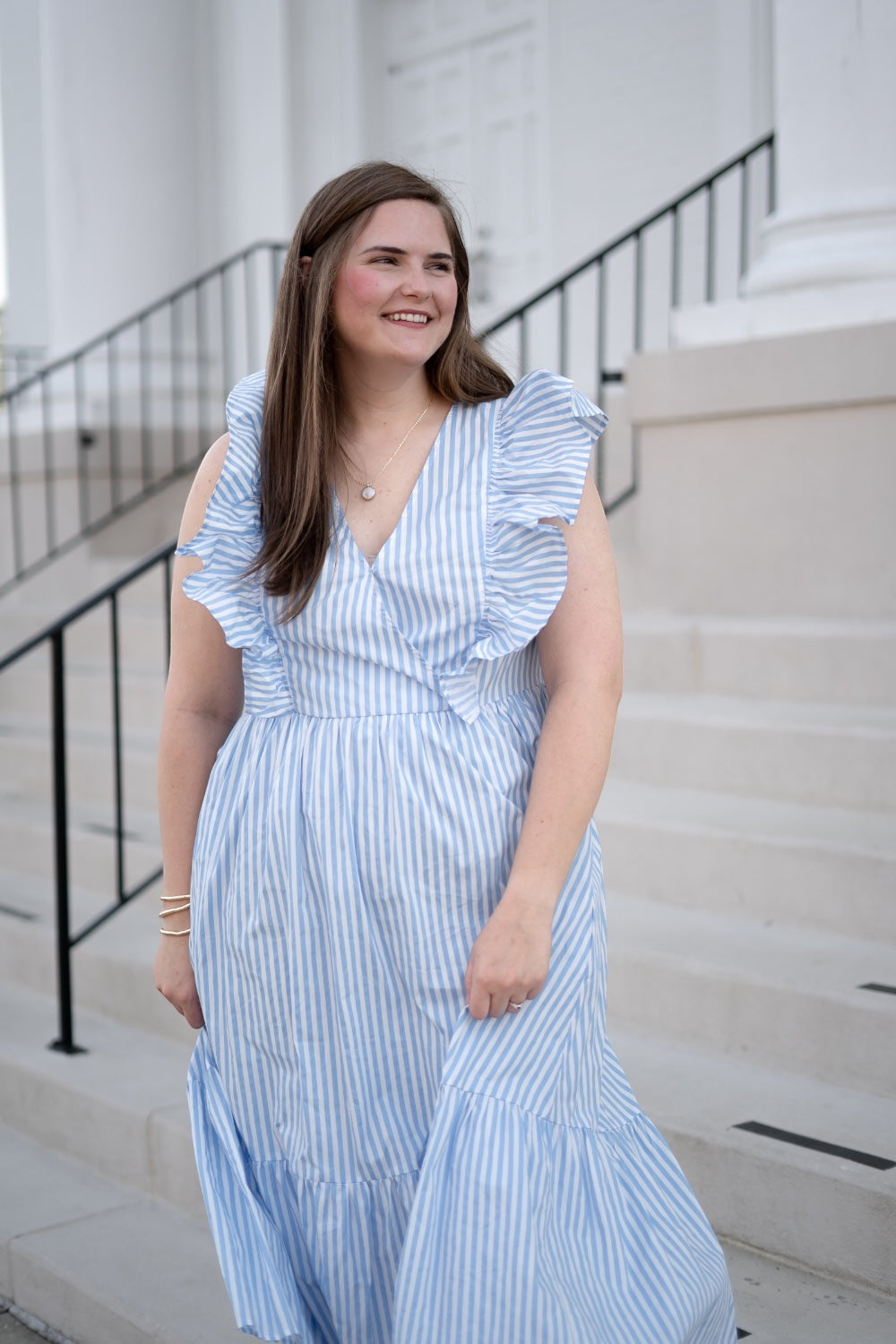 Fiona Striped Midi Dress in Blue