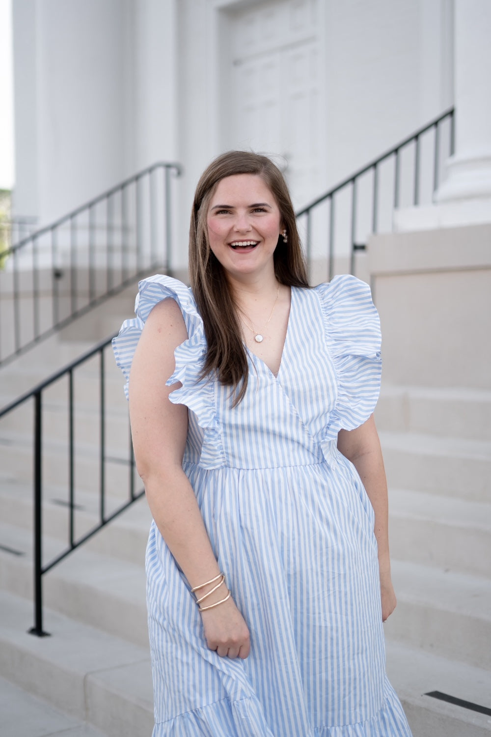 Fiona Striped Midi Dress in Blue