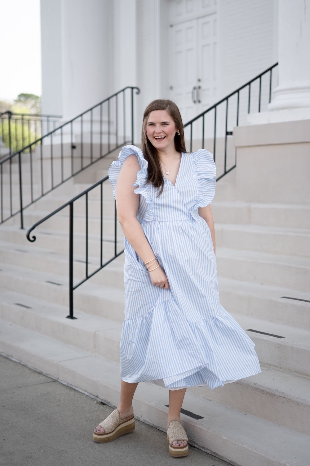 Fiona Striped Midi Dress in Blue