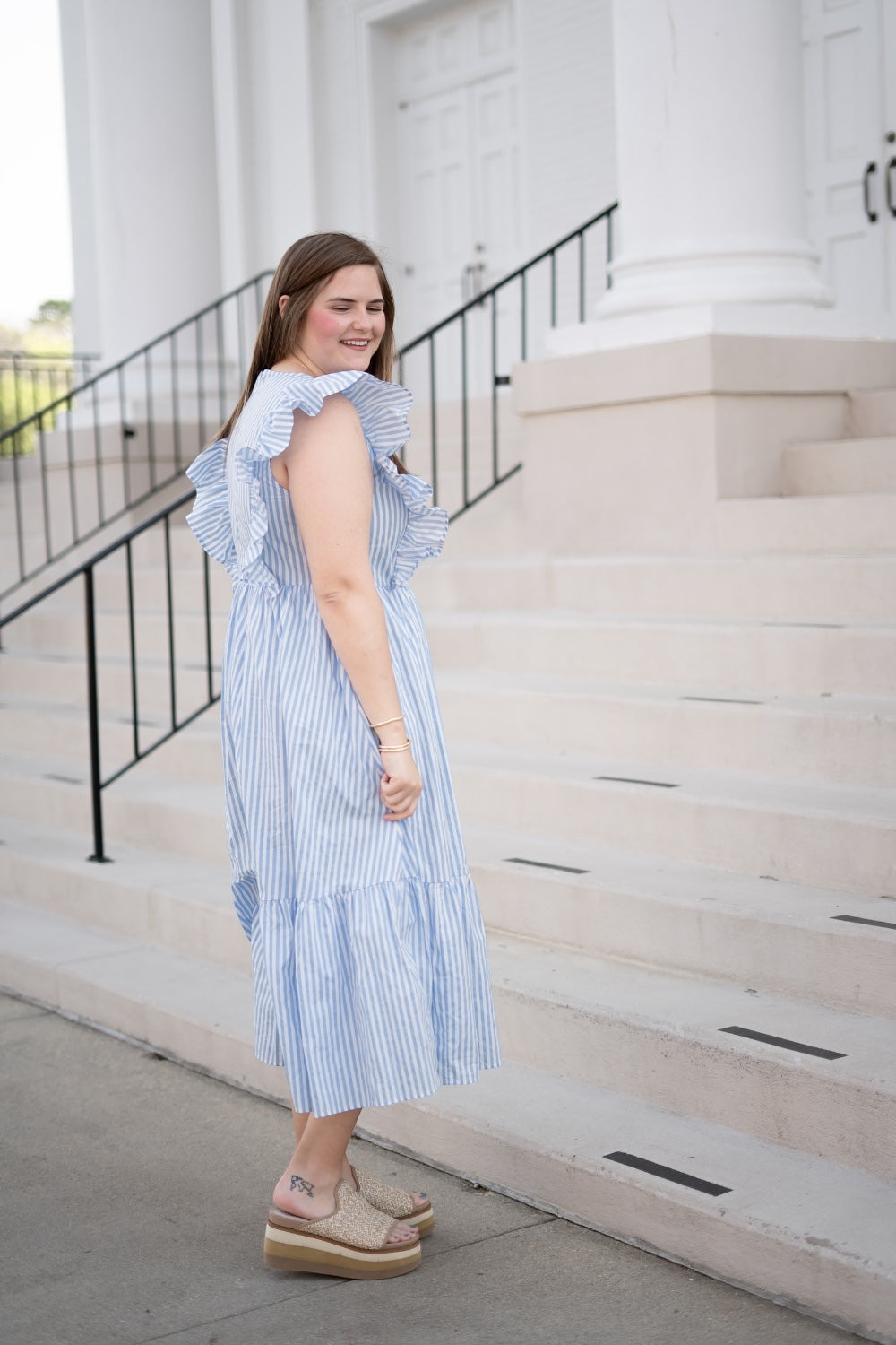 Fiona Striped Midi Dress in Blue