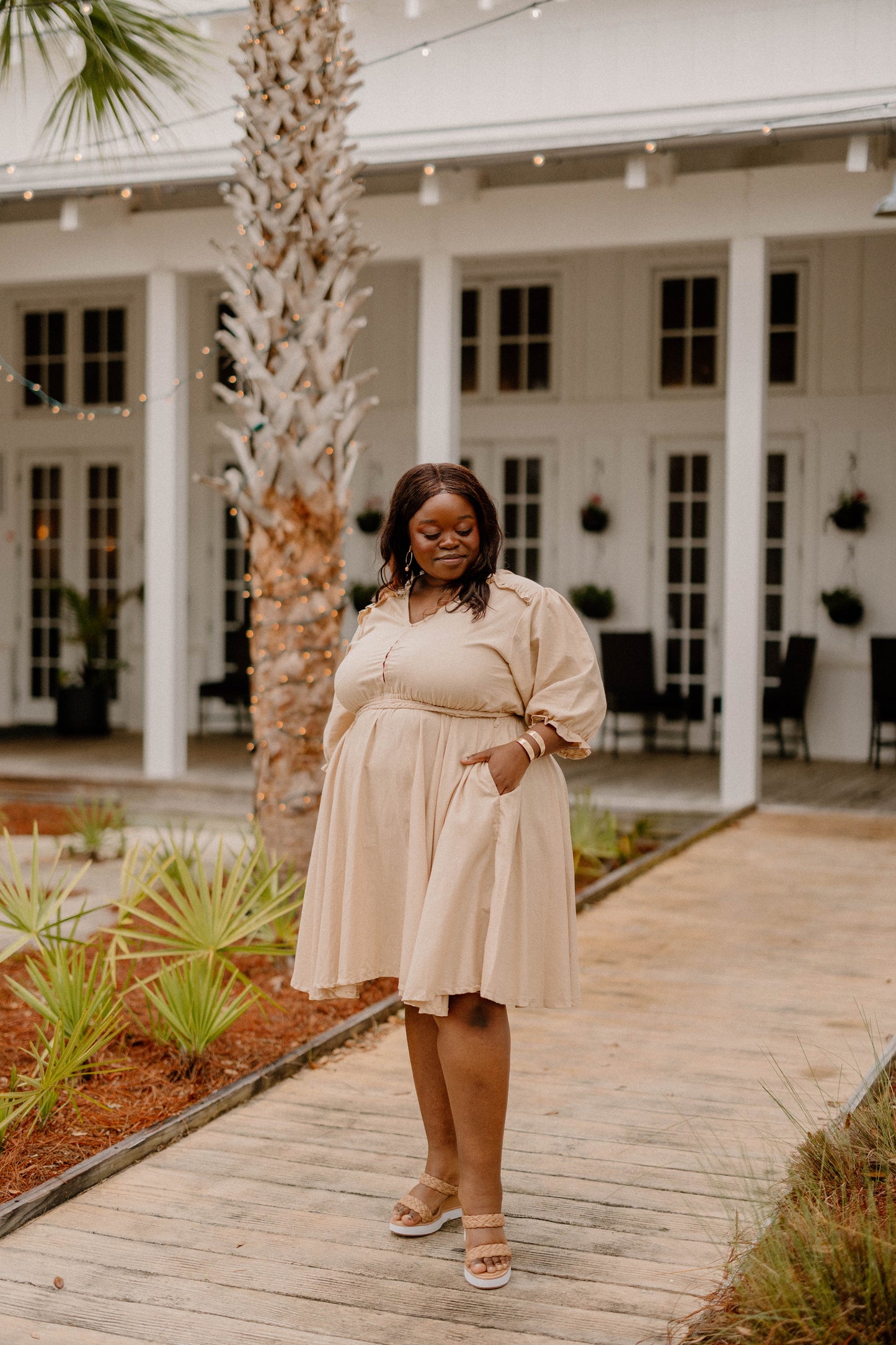 Sea View A-Line Dress in Beige by Bali Elf