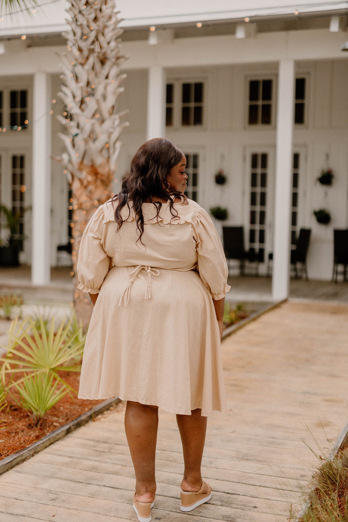 Sea View A-Line Dress in Beige by Bali Elf