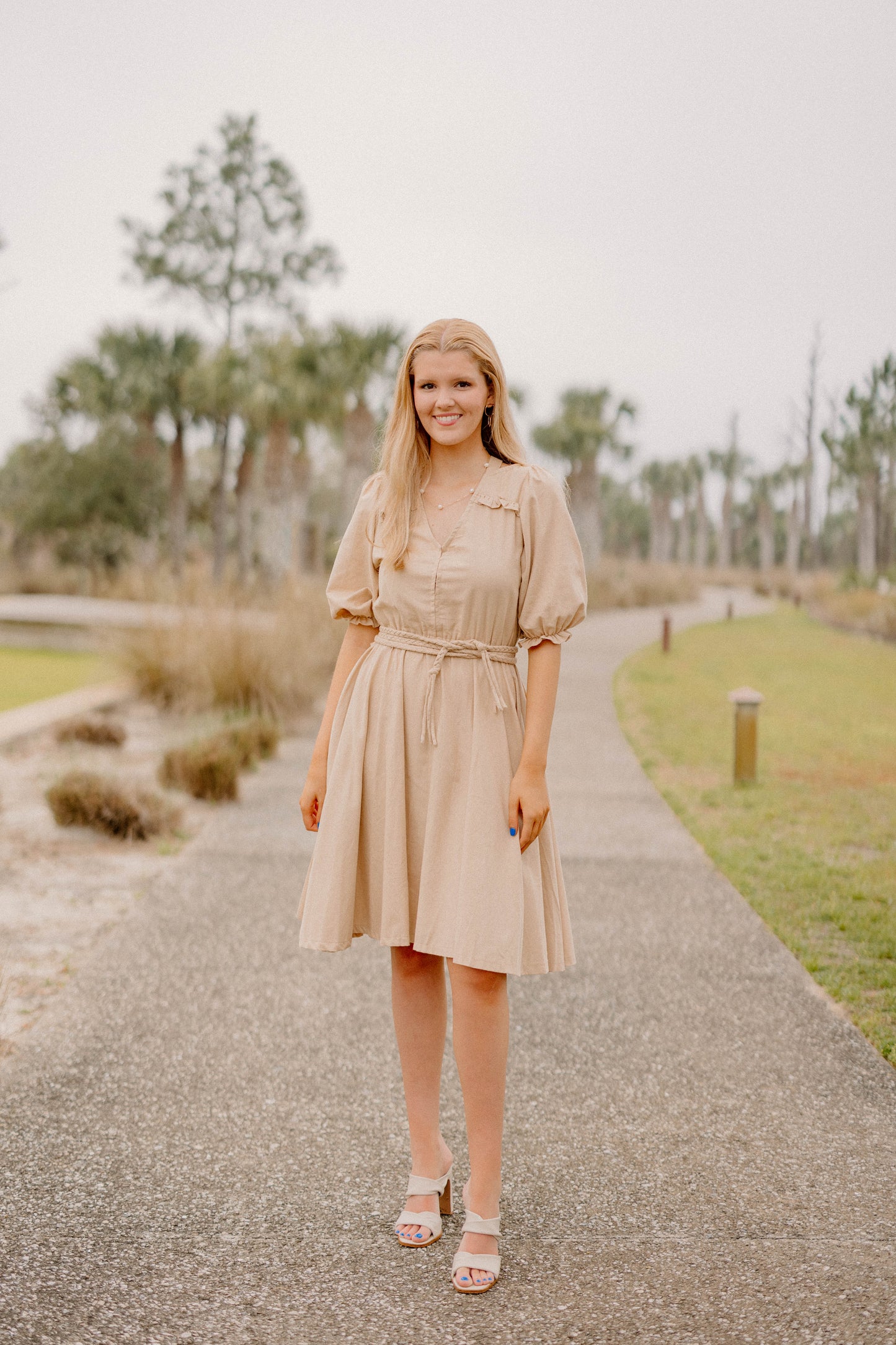 Sea View A-Line Dress in Beige by Bali Elf