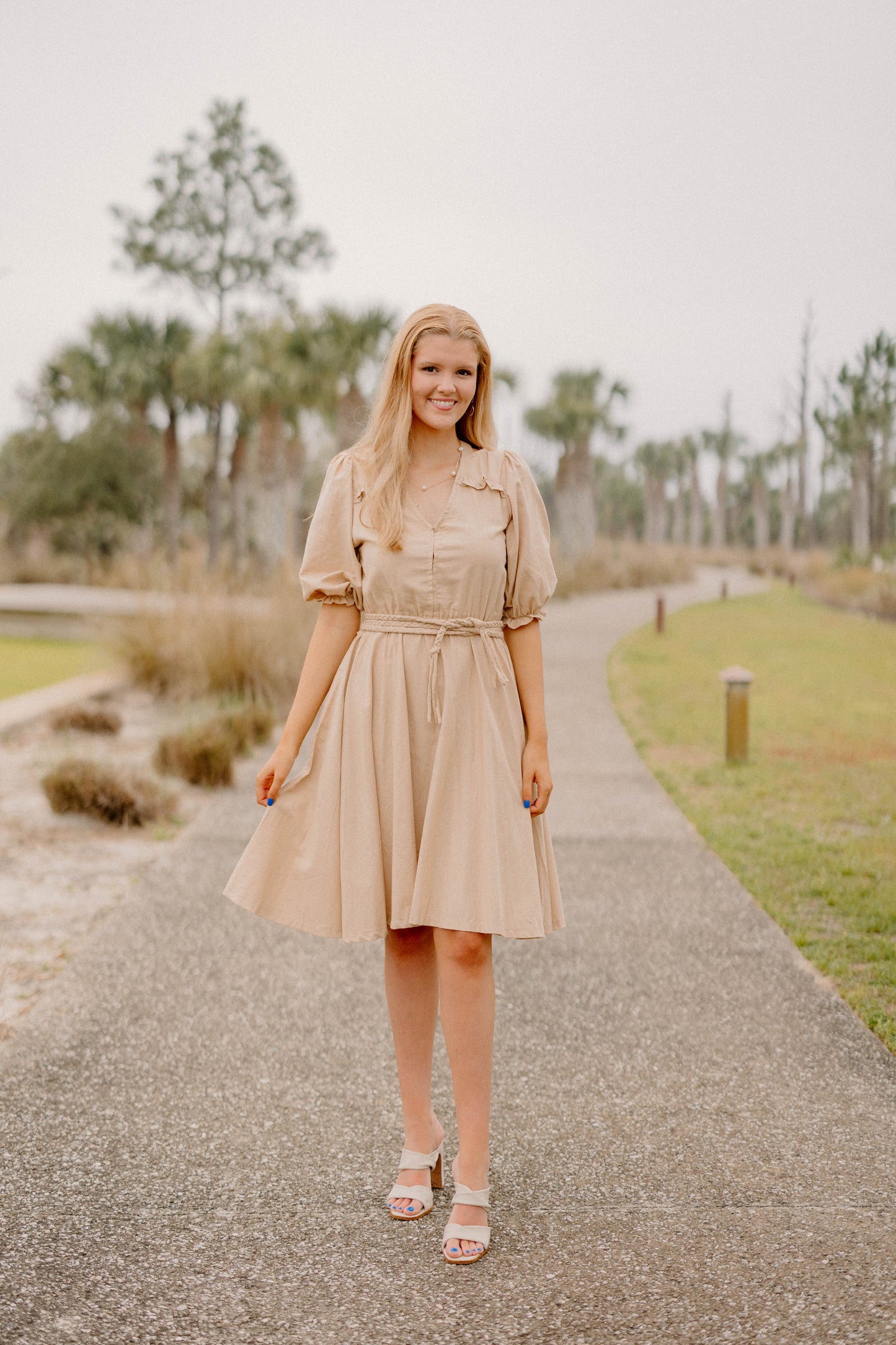Sea View A-Line Dress in Beige by Bali Elf