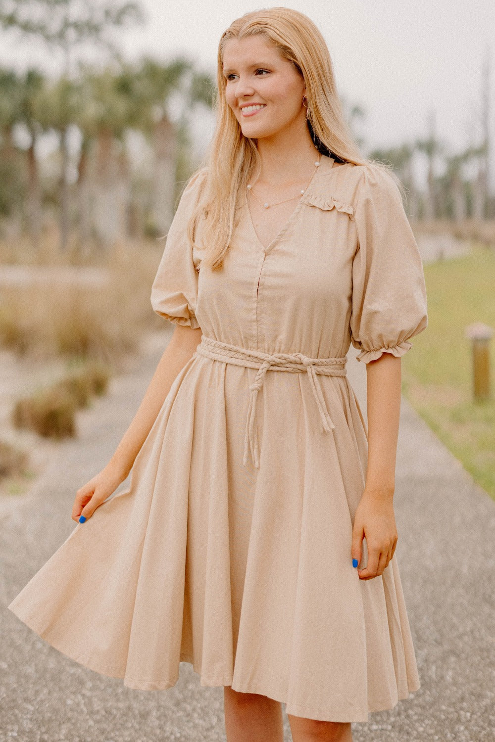 Sea View A-Line Dress in Beige by Bali Elf