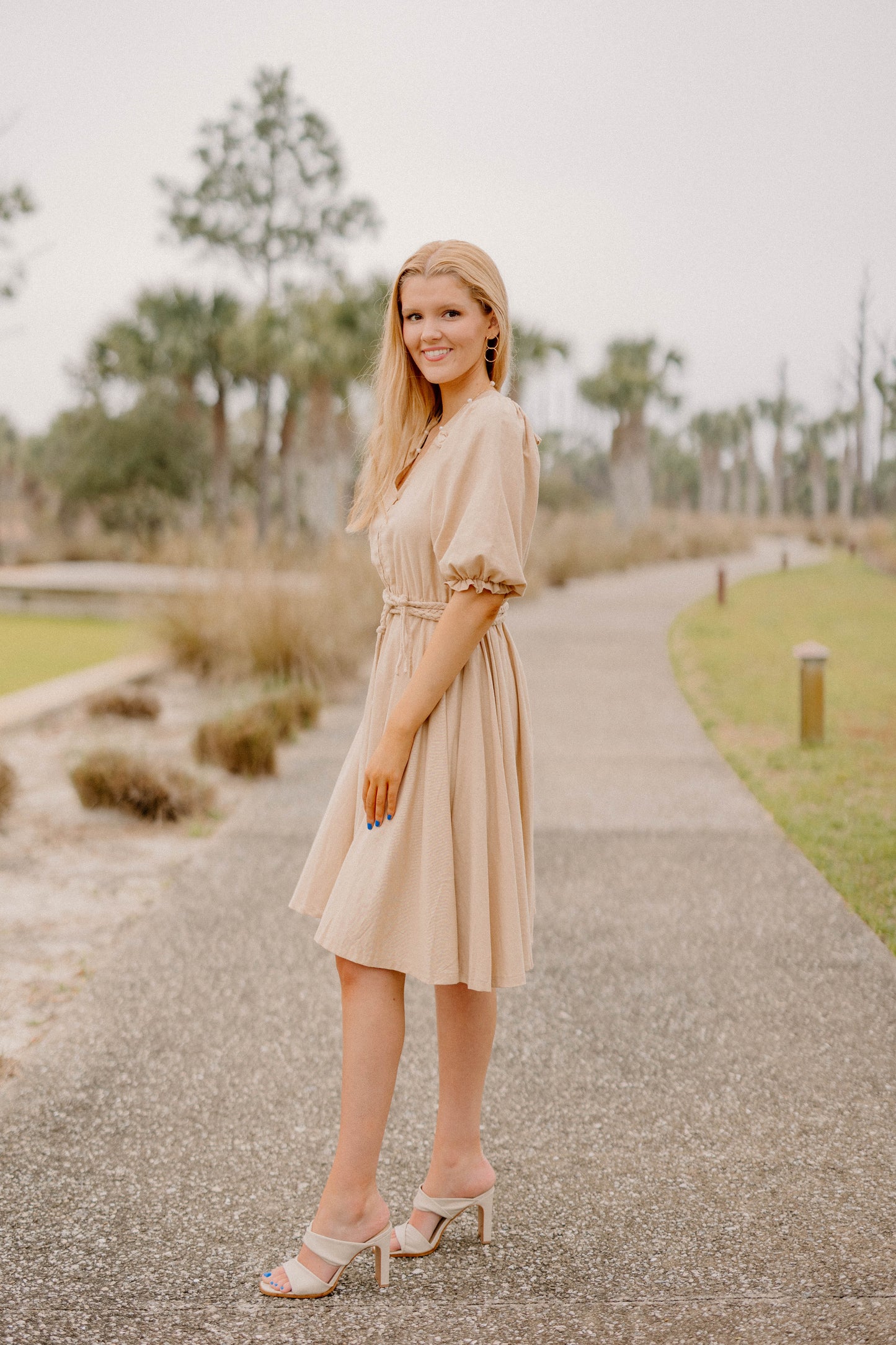 Sea View A-Line Dress in Beige by Bali Elf