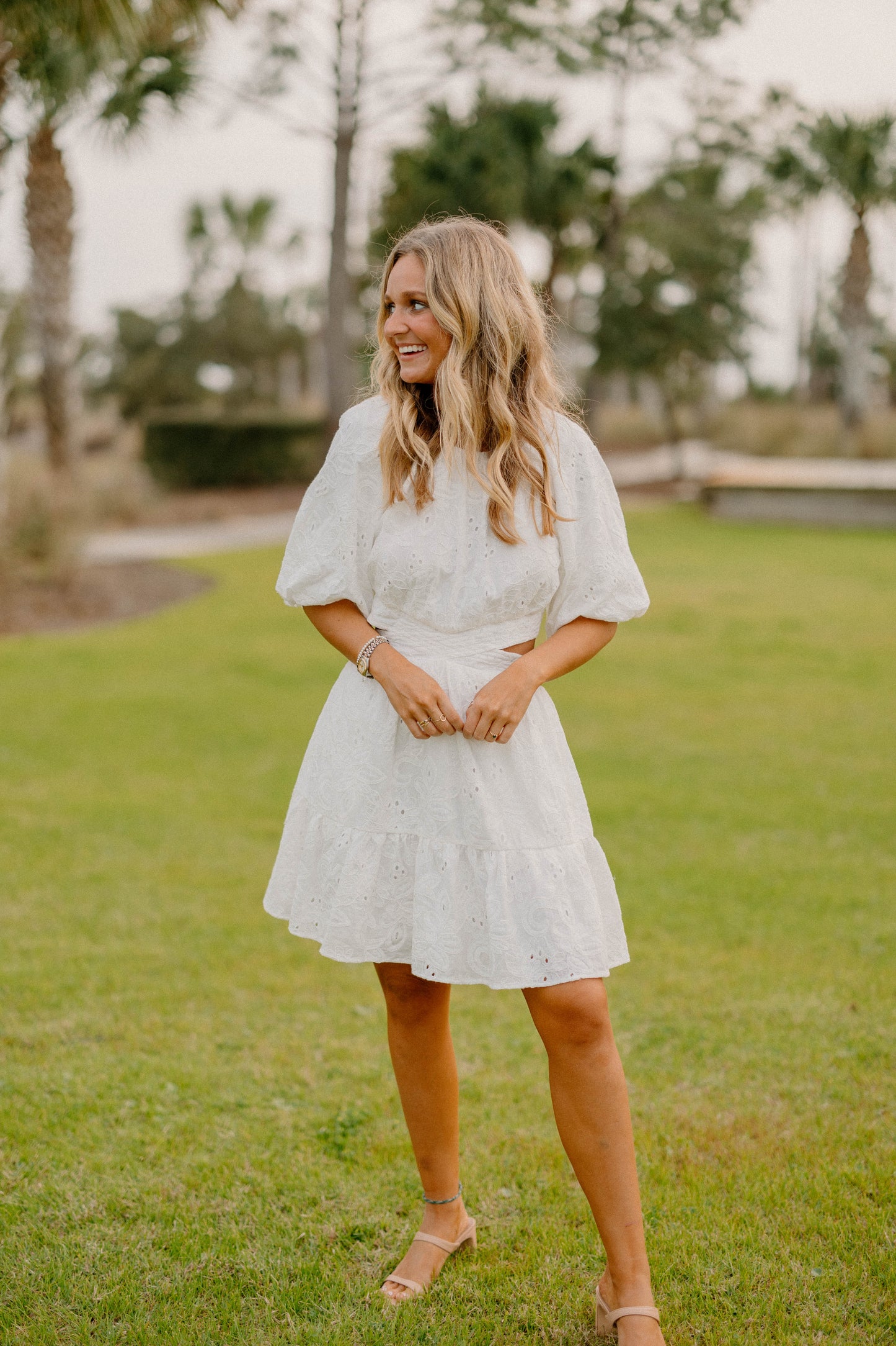 Margie Cut Out Eyelit White Dress