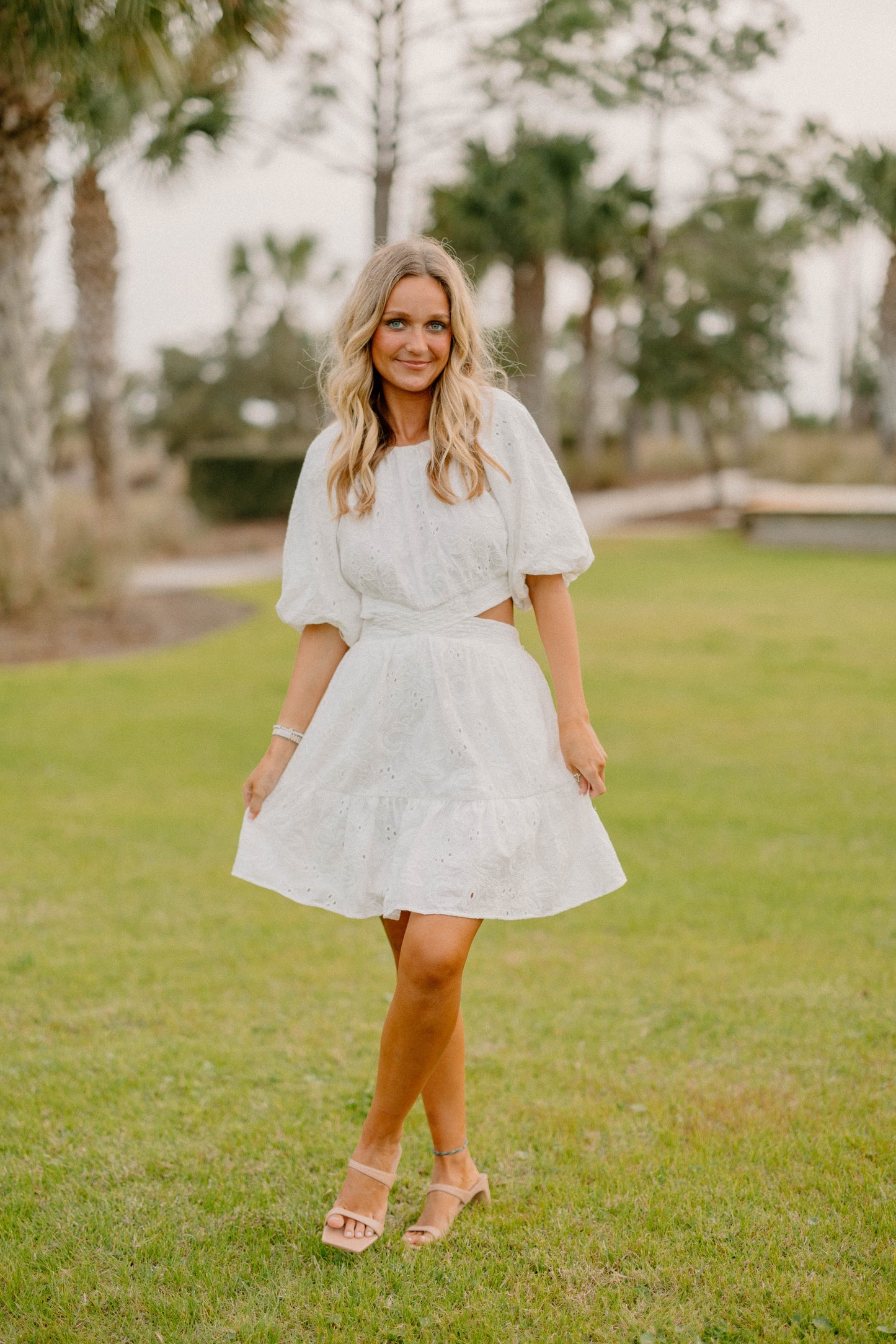 Margie Cut Out Eyelit White Dress