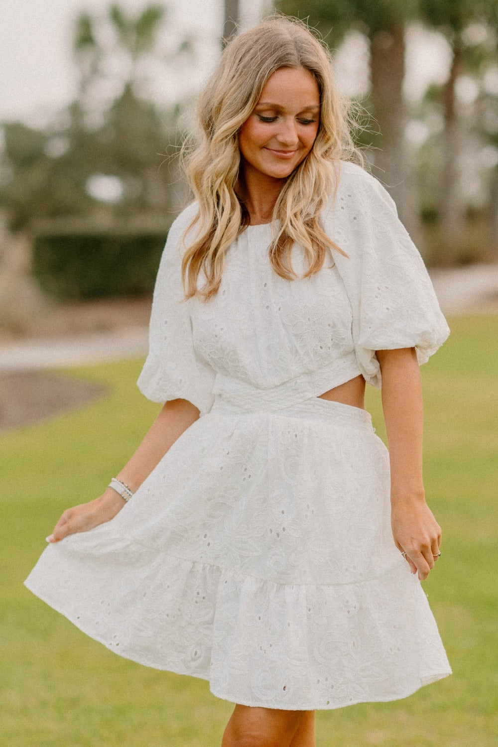 Margie Cut Out Eyelit White Dress