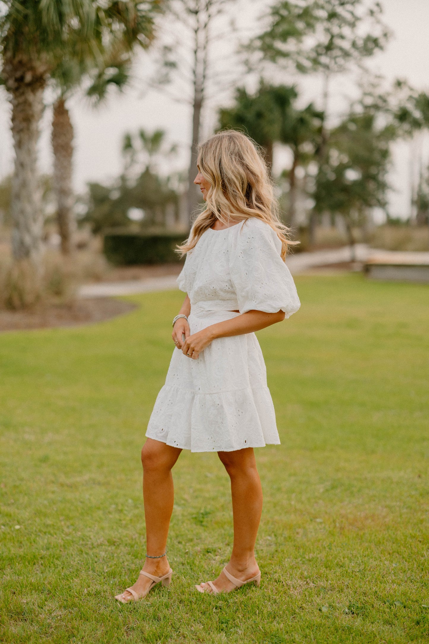 Margie Cut Out Eyelit White Dress