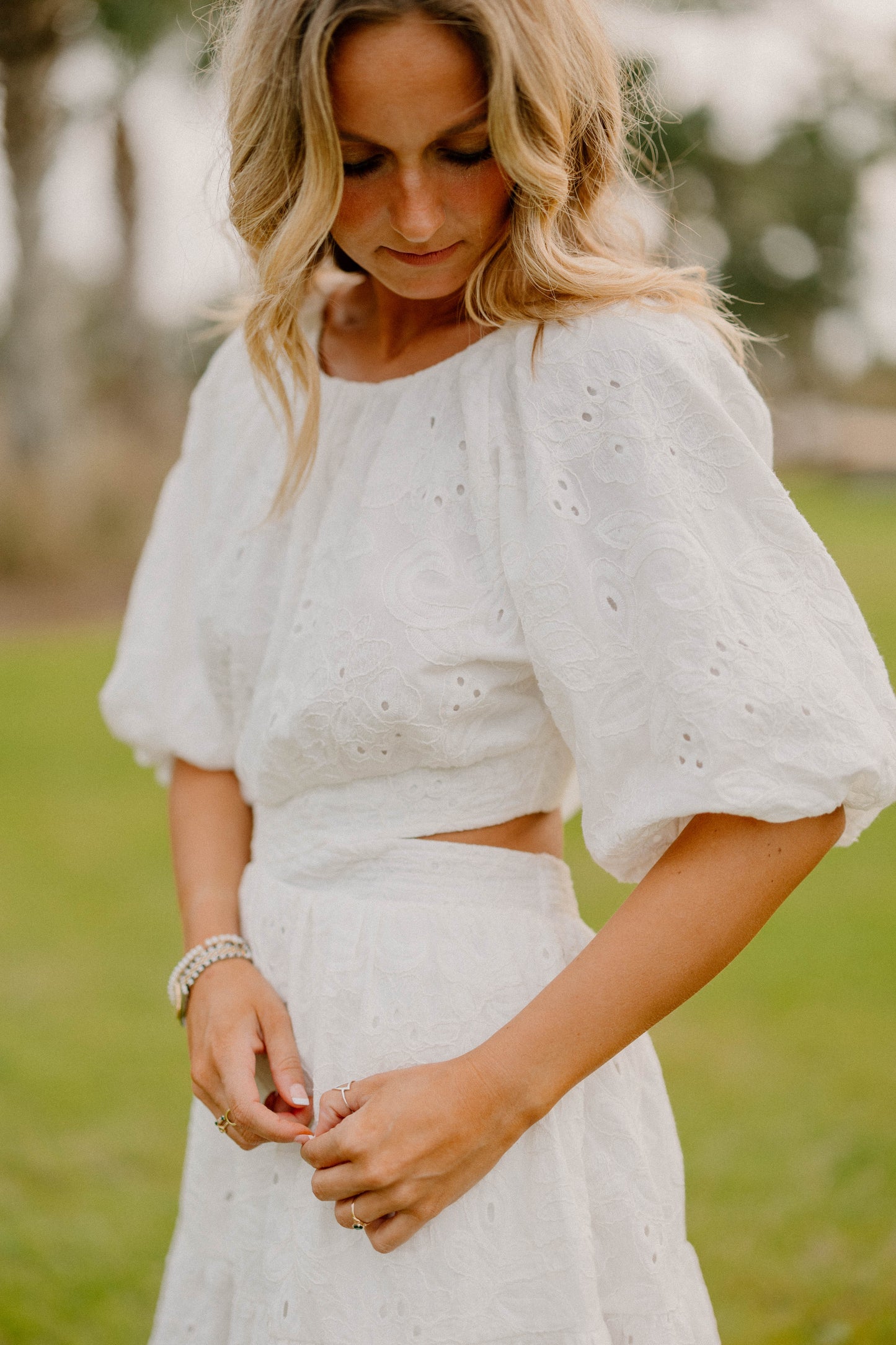 Margie Cut Out Eyelit White Dress