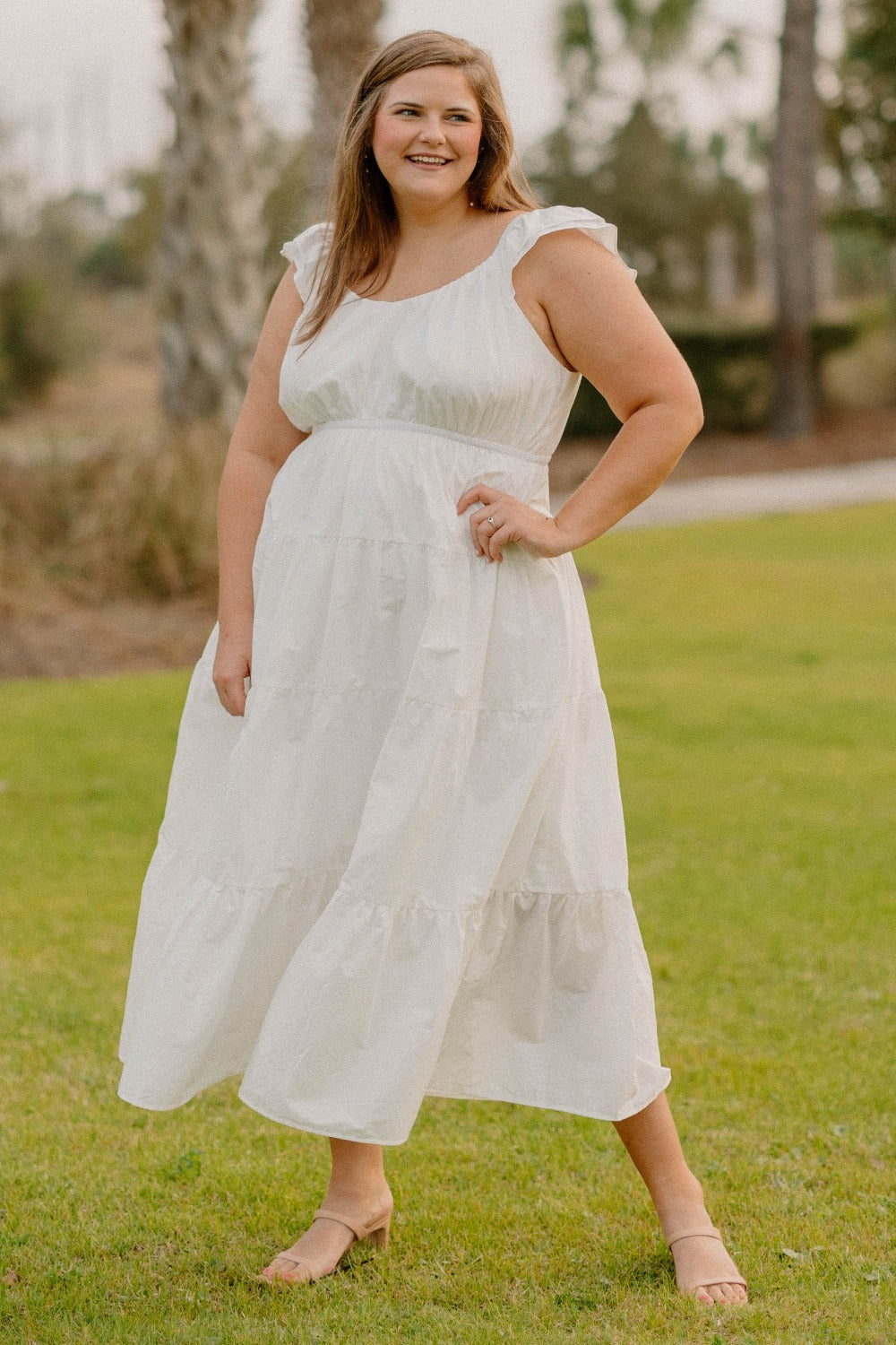 Nicole Flutter Sleeve Ivory Maxi Dress (Sizes XS-3XL)