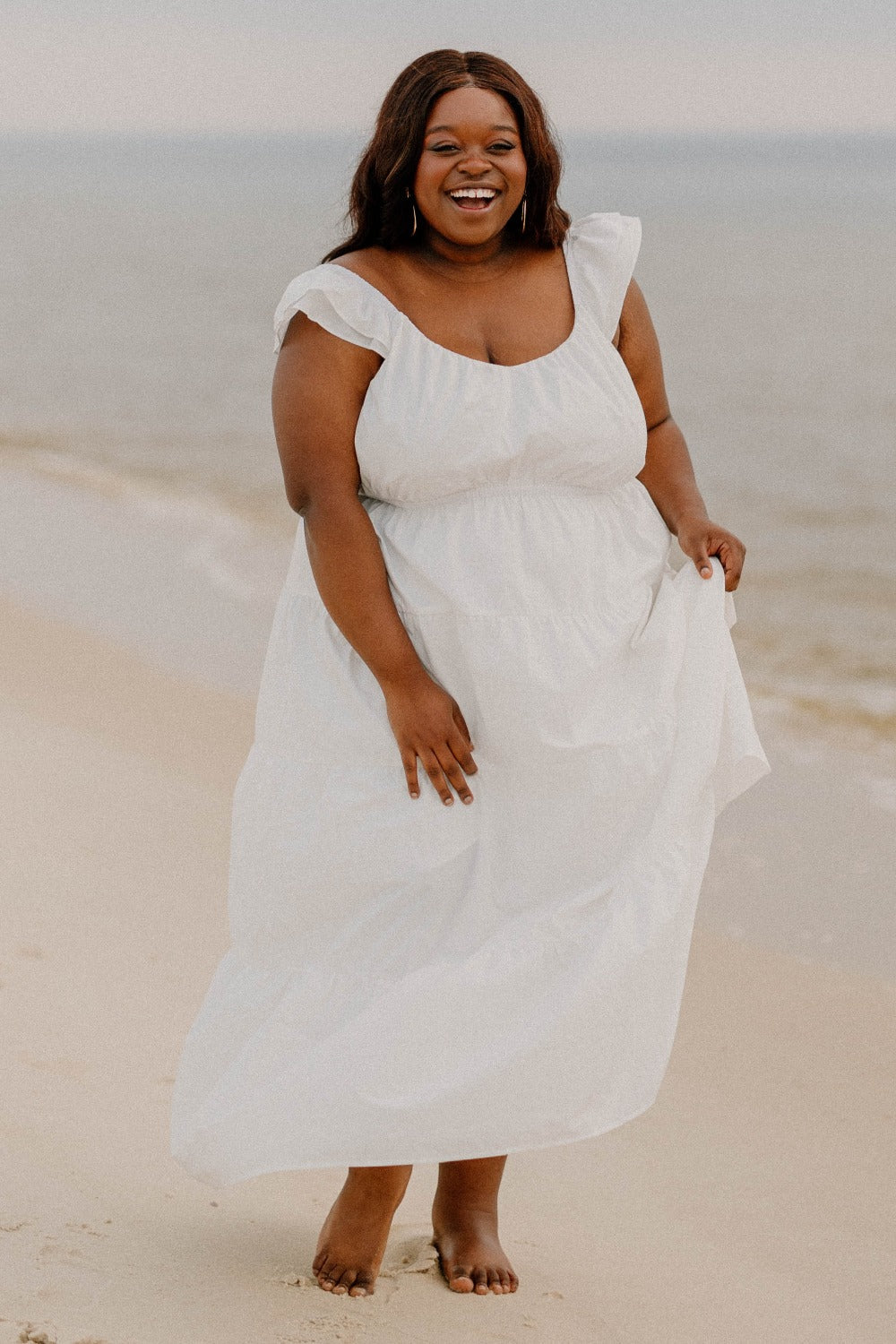 Nicole Flutter Sleeve Ivory Maxi Dress (Sizes XS-3XL)