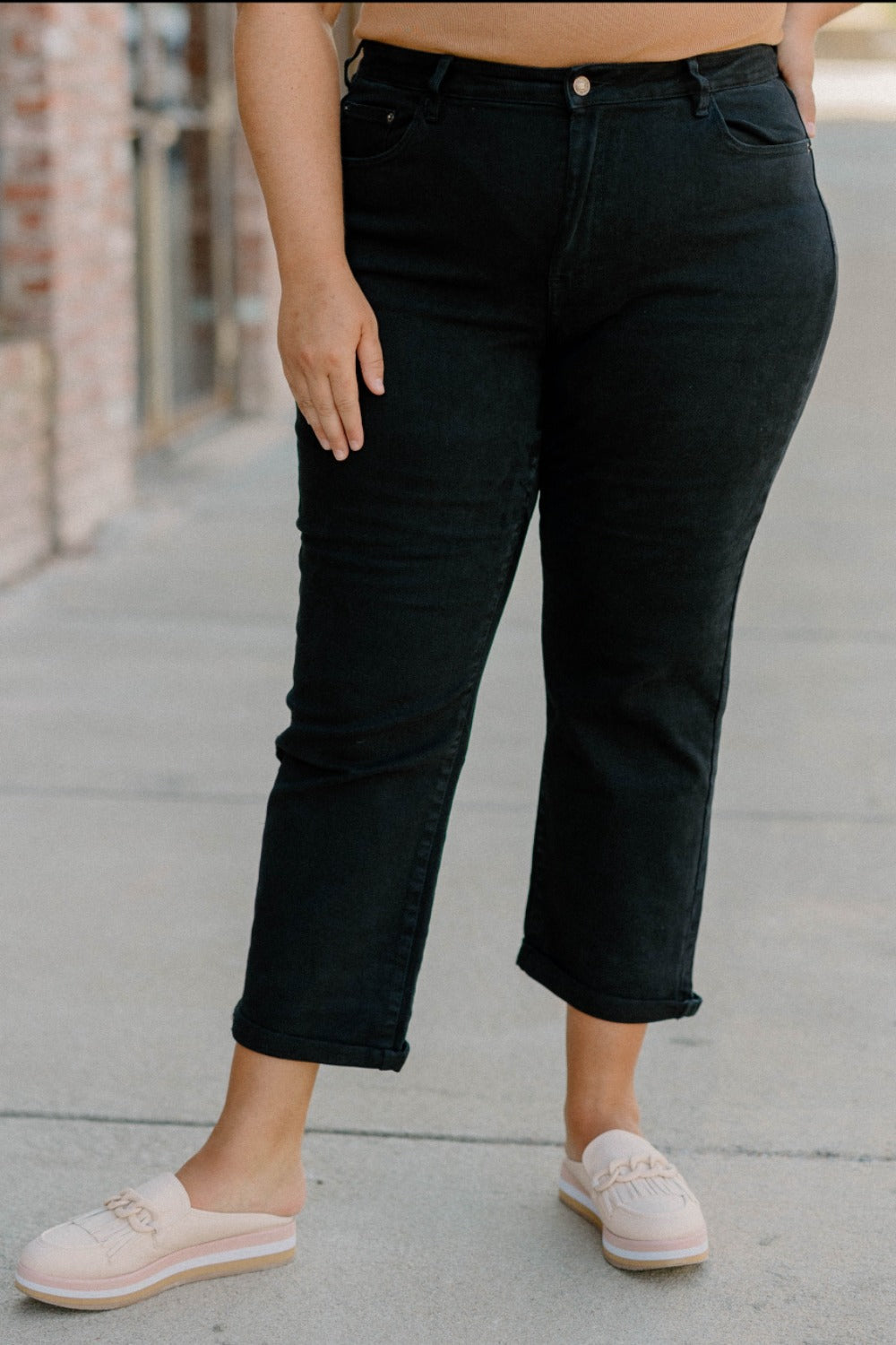 Emberly High Rise Black Semi-Flare Denim Jeans