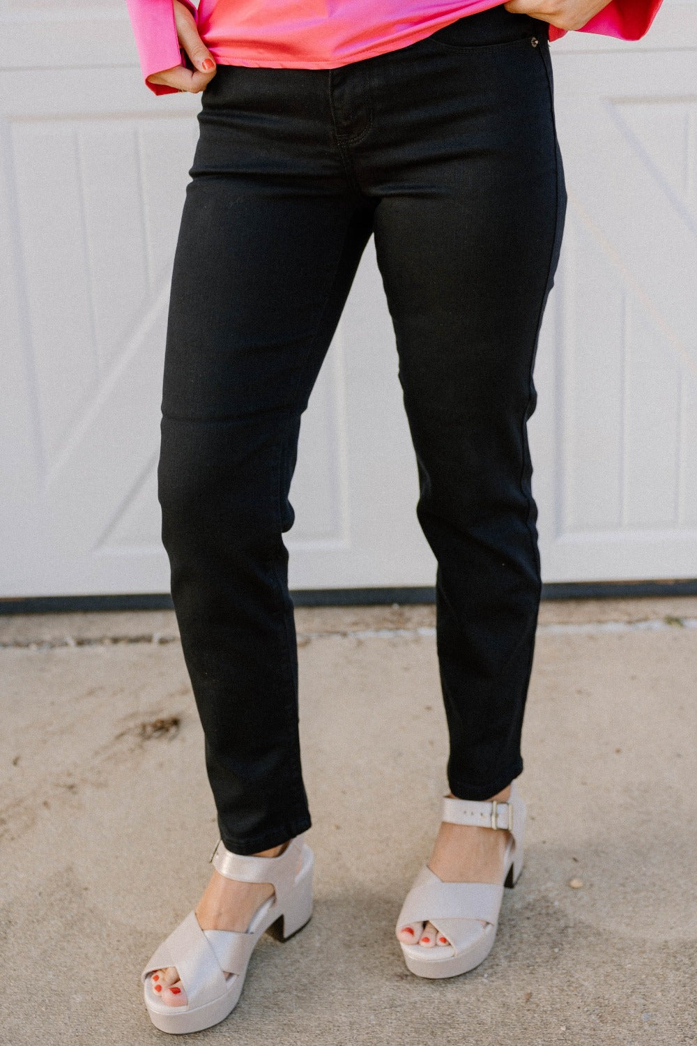 Studio 3:19 Black Denim Semi Flared Jeans by IDM in plus, curvy and mid-size