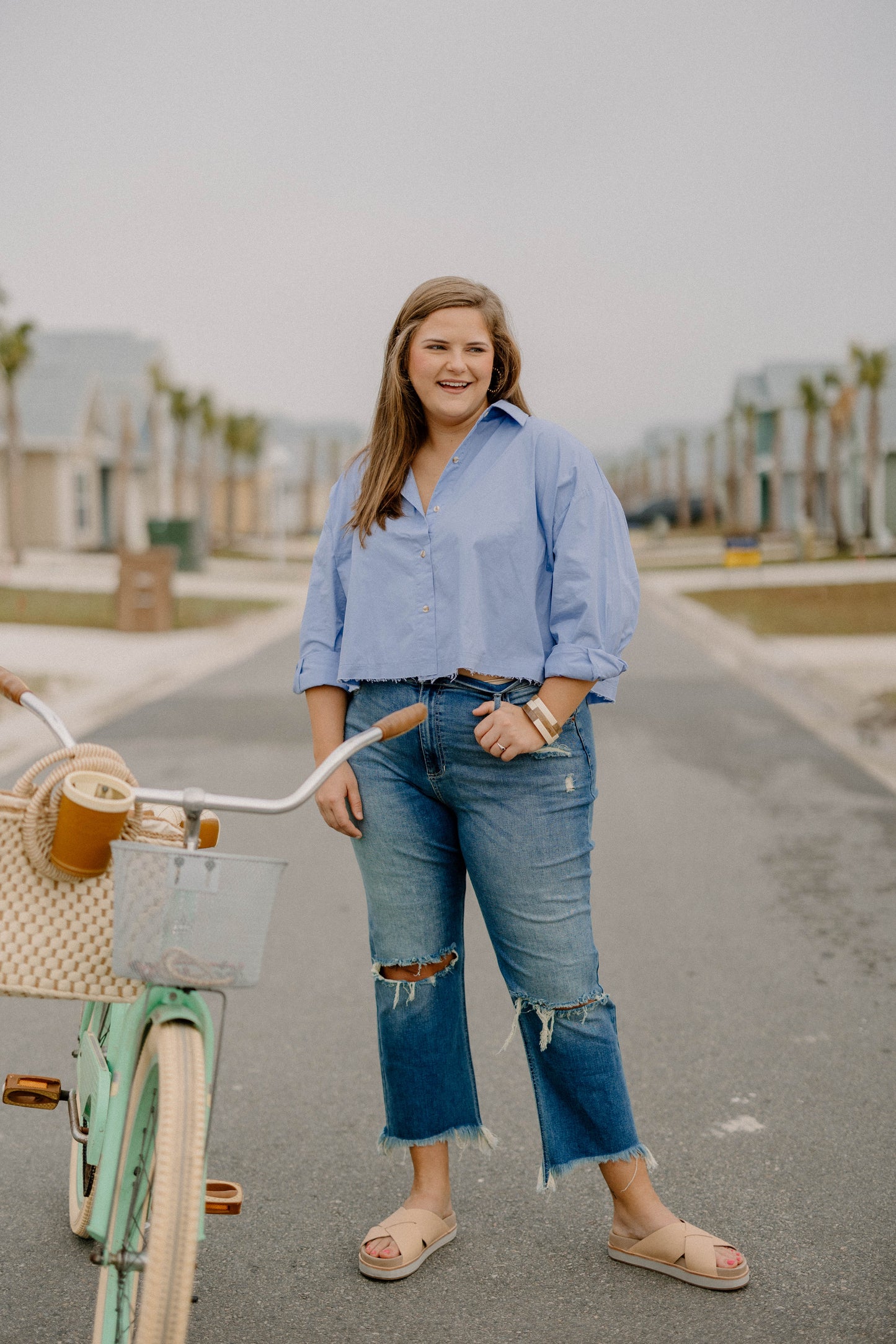 Gwyneth Cropped Button Down in Baby Blue (Sizes S-3XL)