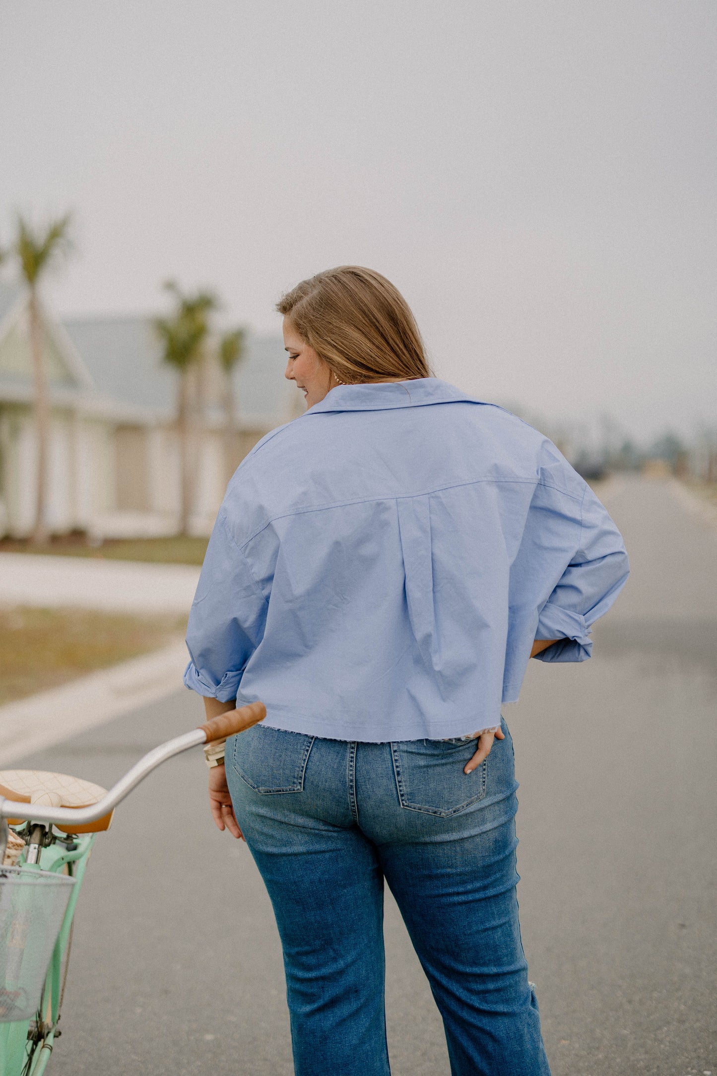 Gwyneth Cropped Button Down in Baby Blue (Sizes S-3XL)