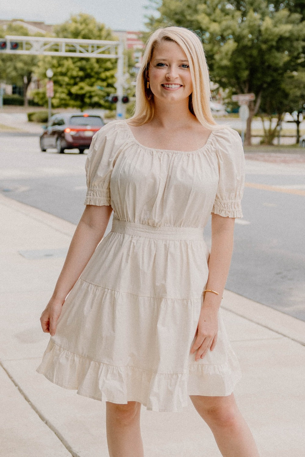 Danielle Tiered A-Line Dress in Taupe (XS-3XL)