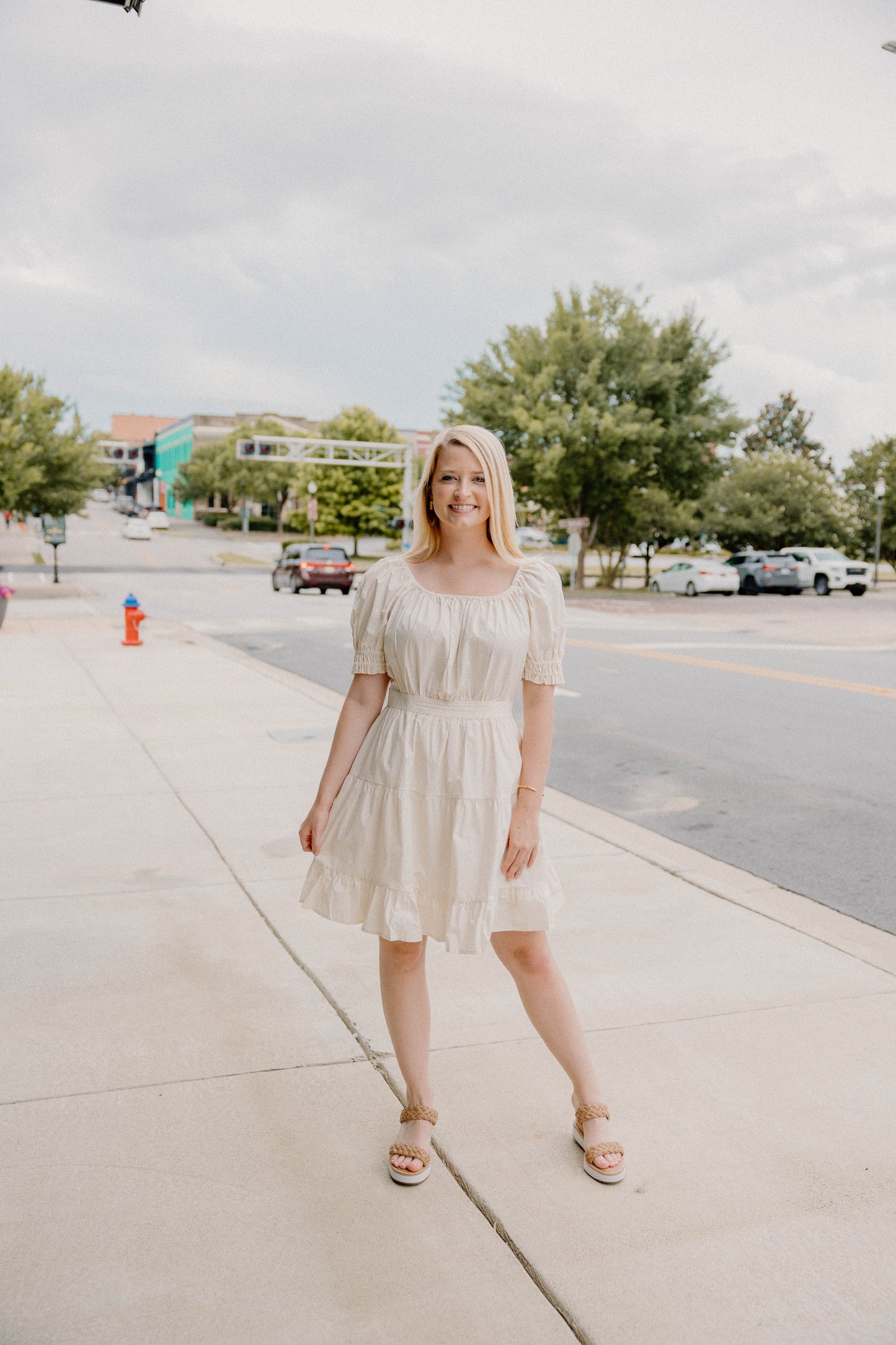 Danielle Tiered A-Line Dress in Taupe (XS-3XL)