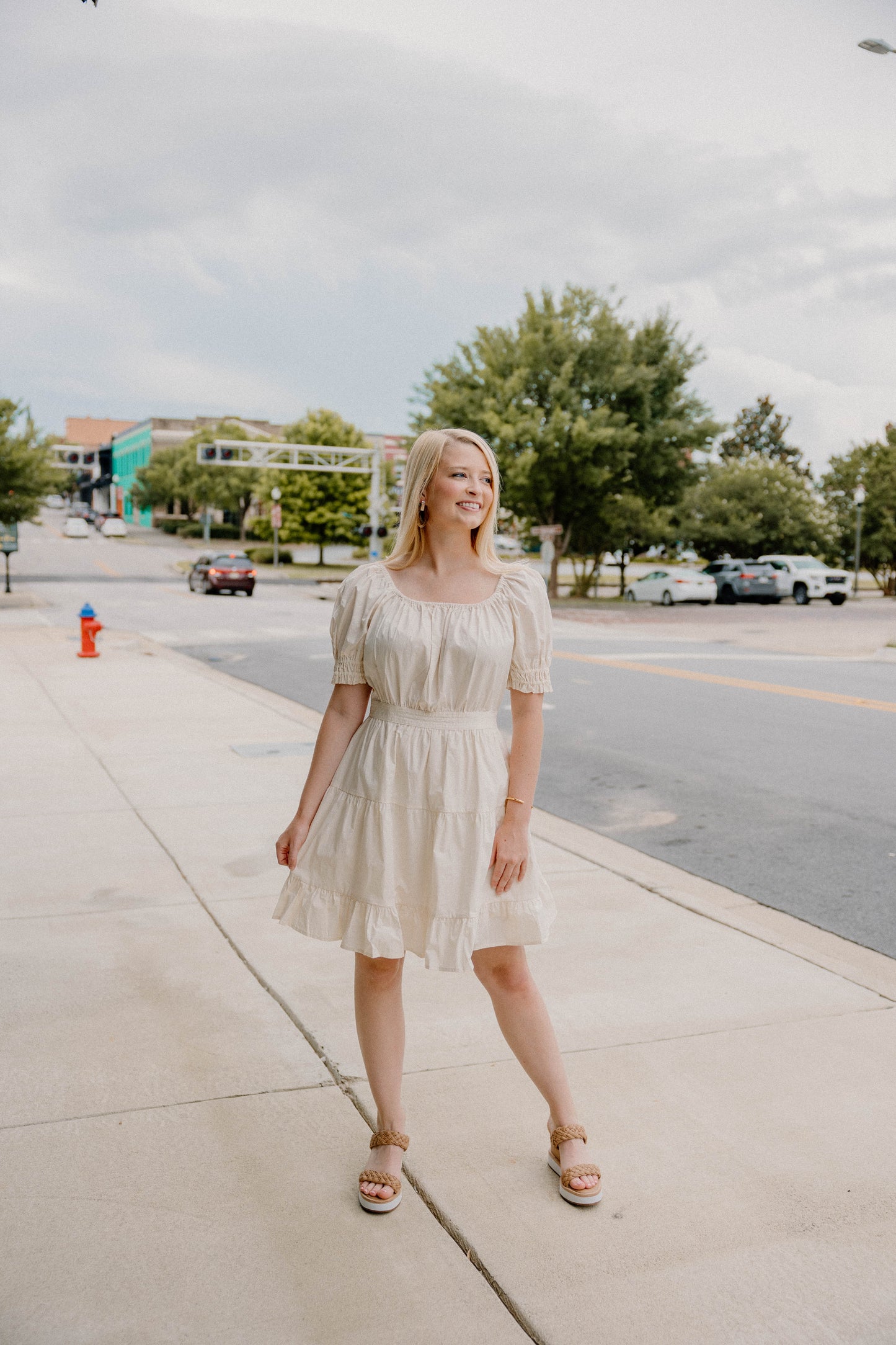 Danielle Tiered A-Line Dress in Taupe (XS-3XL)
