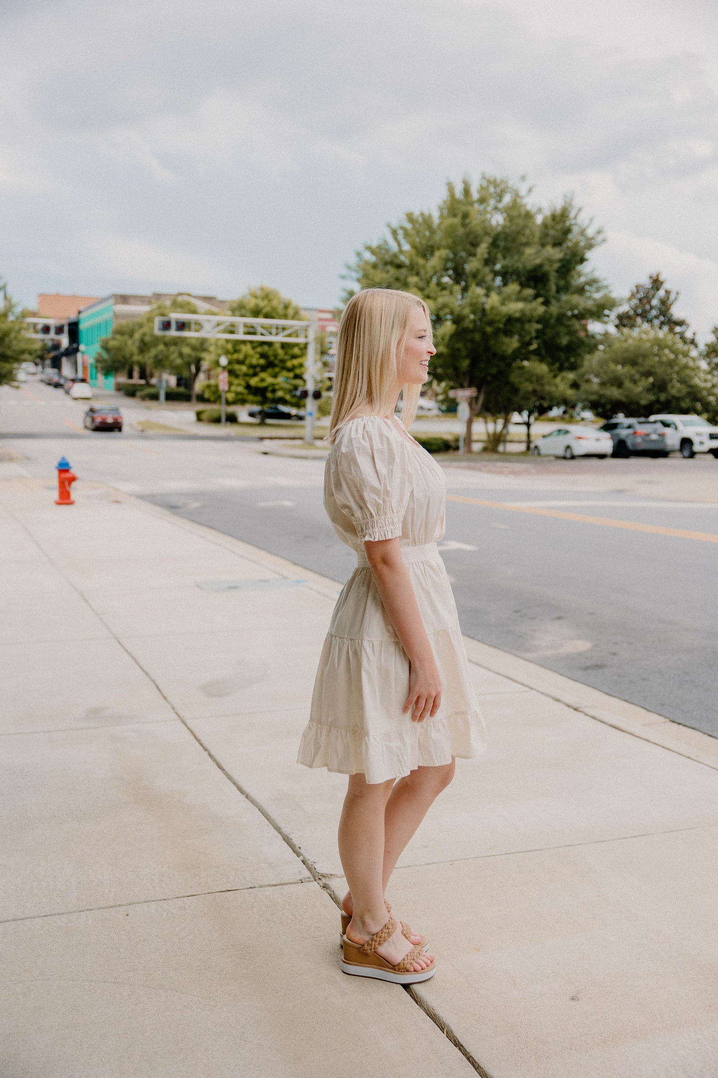 Danielle Tiered A-Line Dress in Taupe (XS-3XL)