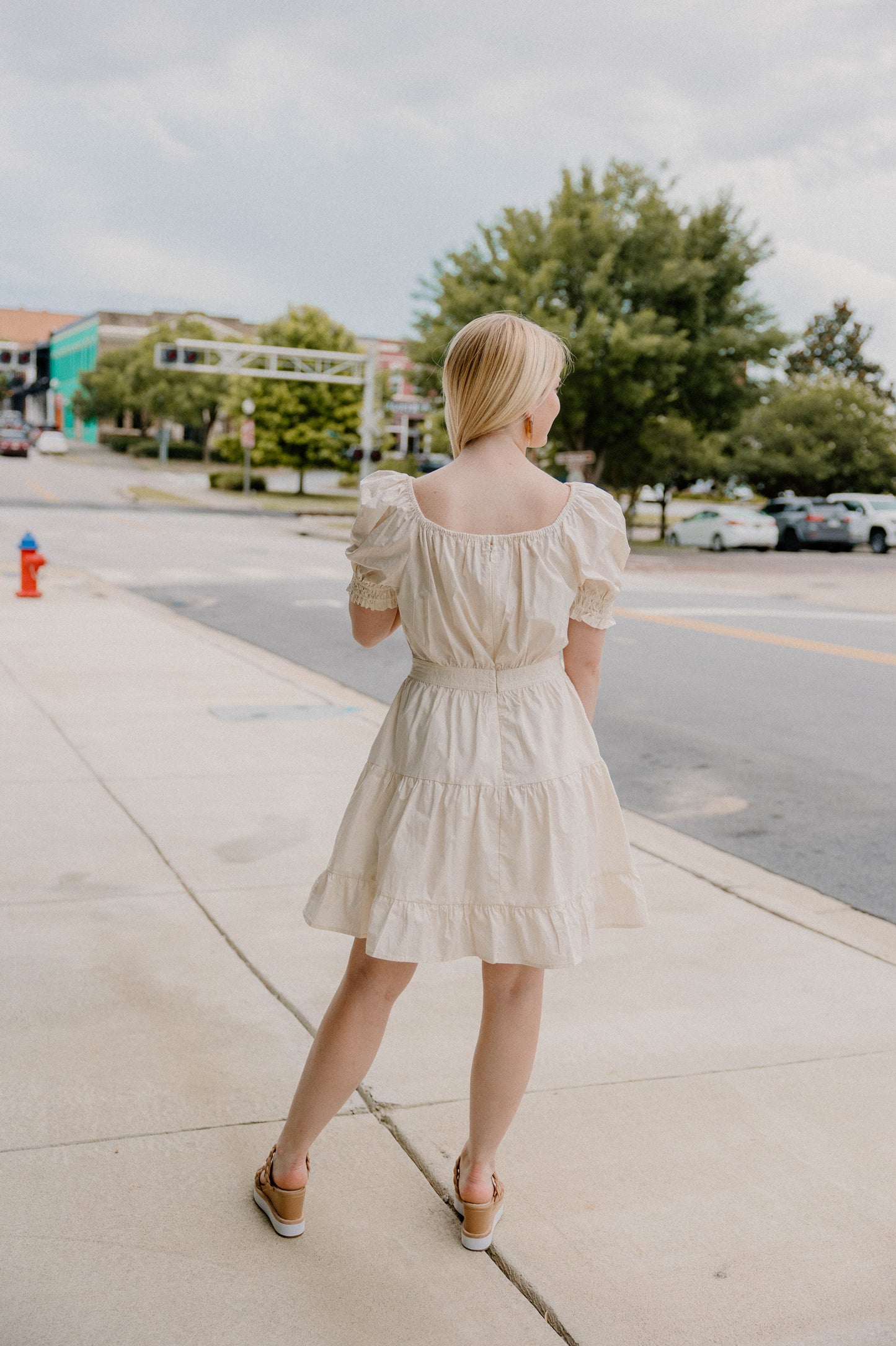 Danielle Tiered A-Line Dress in Taupe (XS-3XL)