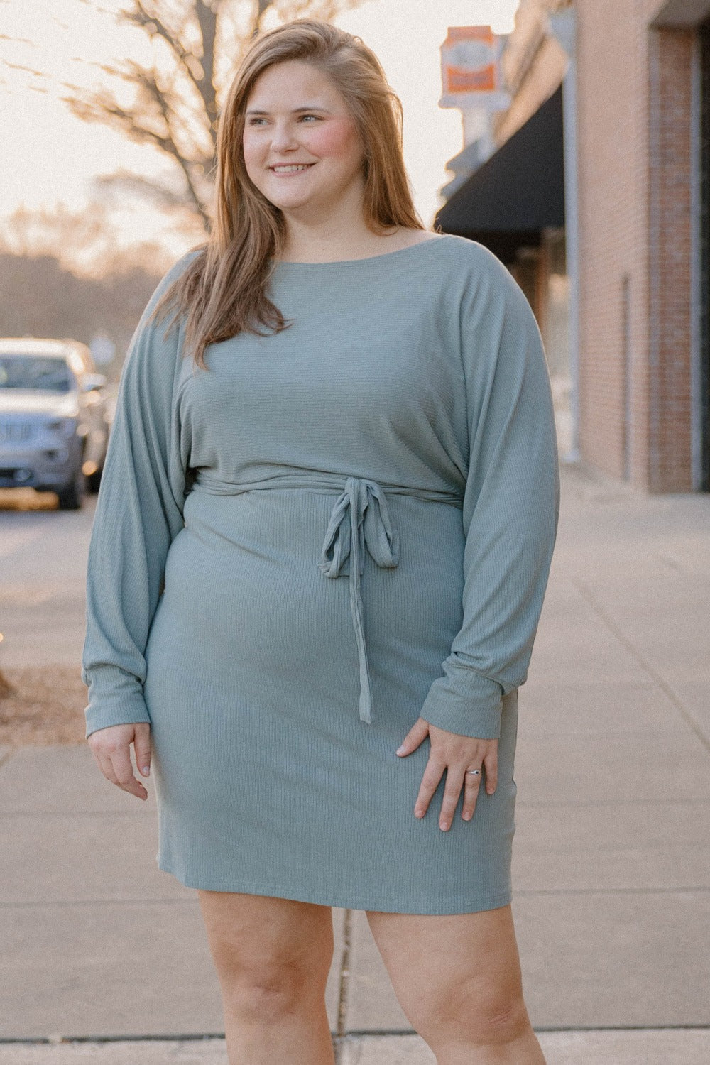 Madeline Sage Ribbed Dress