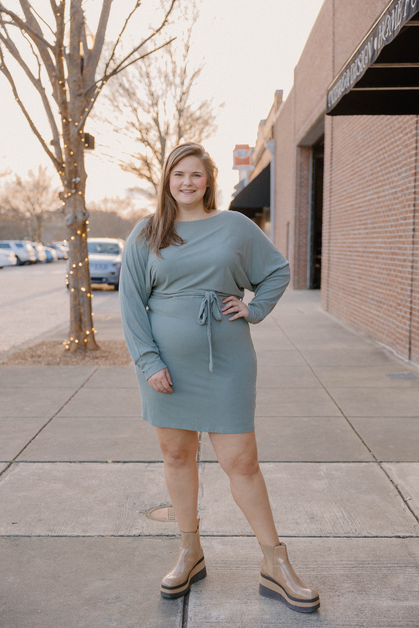 Madeline Sage Ribbed Dress