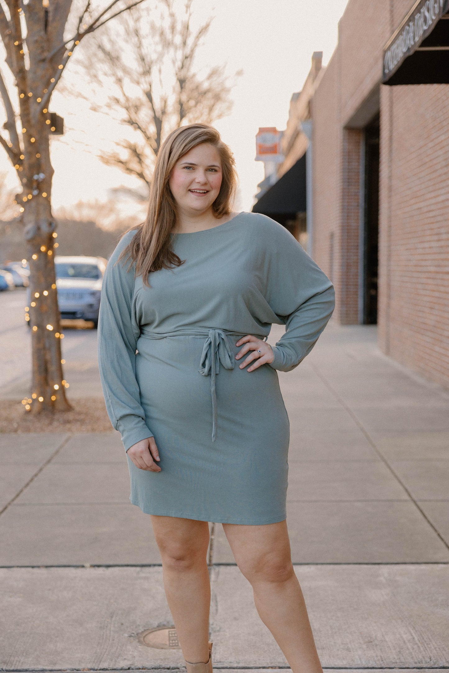 Madeline Sage Ribbed Dress