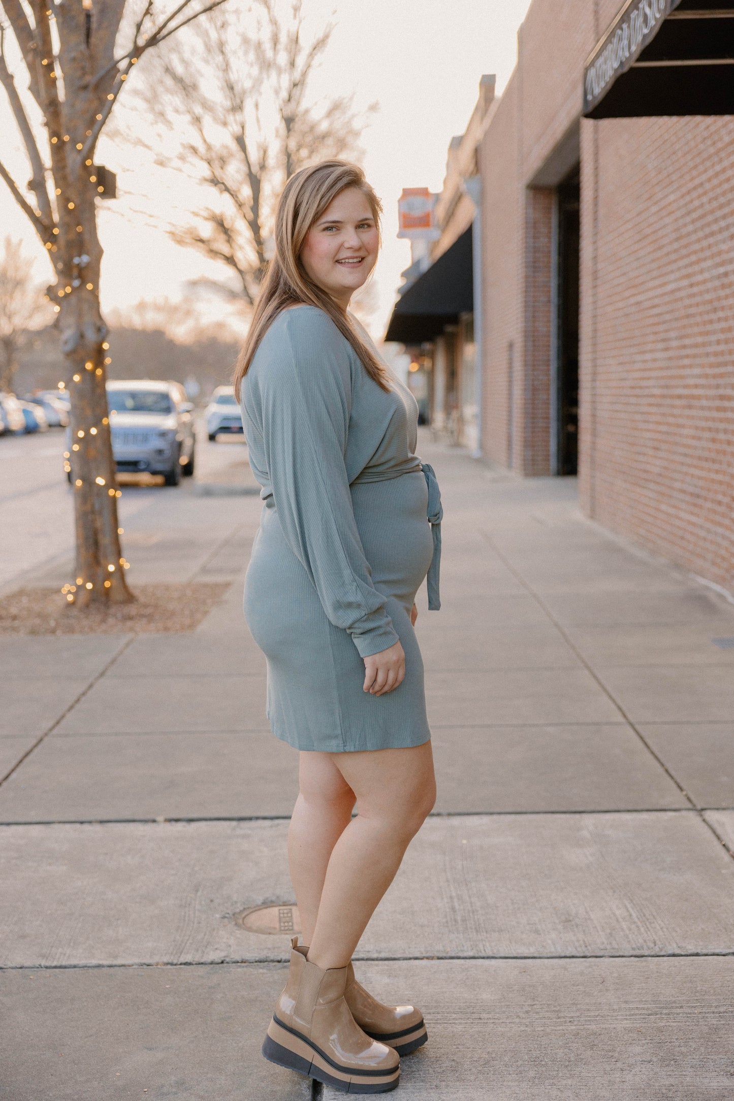 Madeline Sage Ribbed Dress