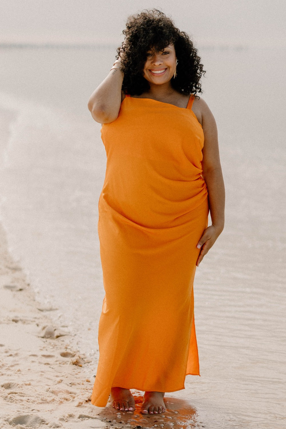 Sarah Silk Midi Tank Dress in Orange (Sizes XS-3XL)