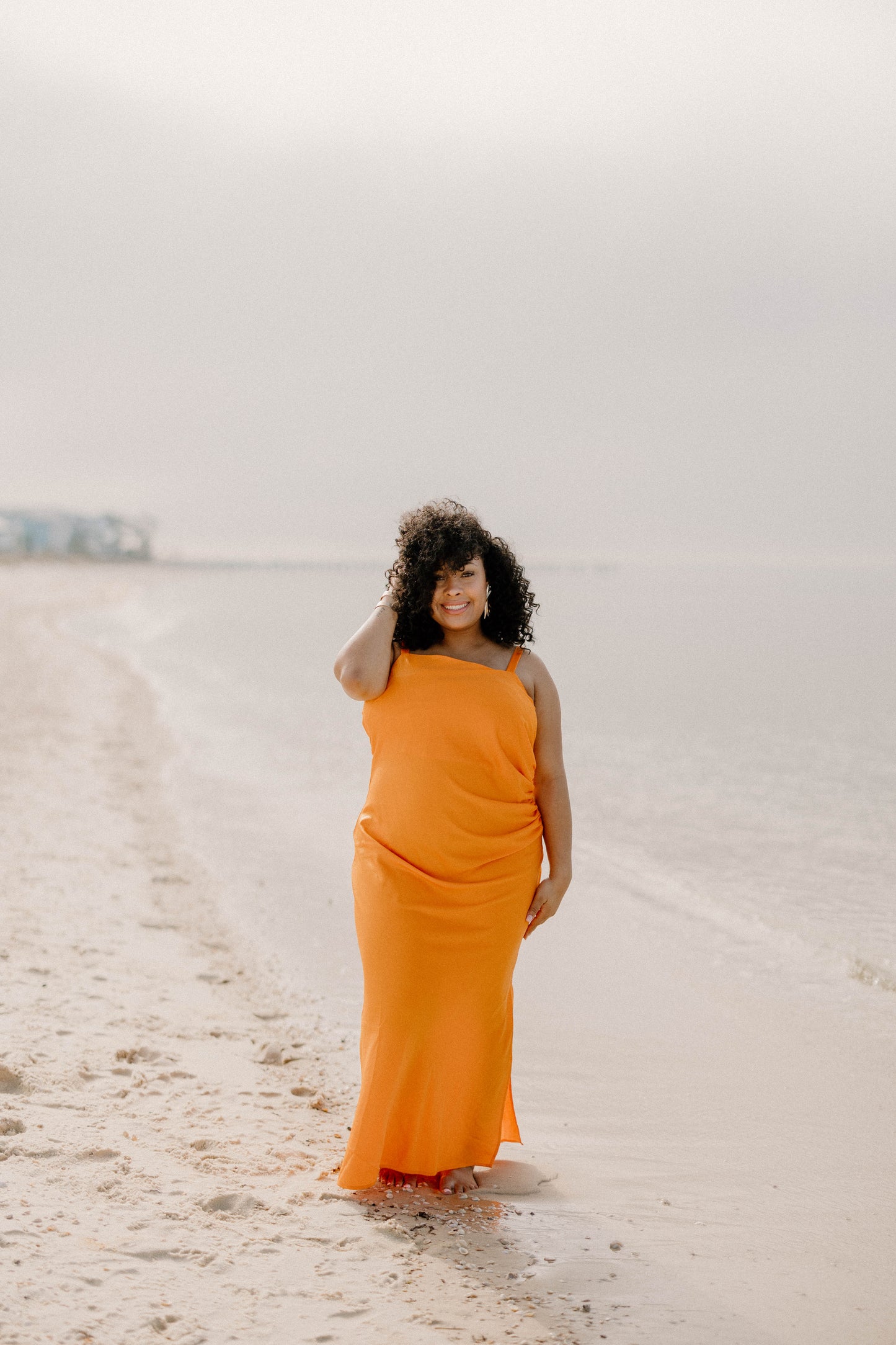 Sarah Silk Midi Tank Dress in Orange (Sizes XS-3XL)